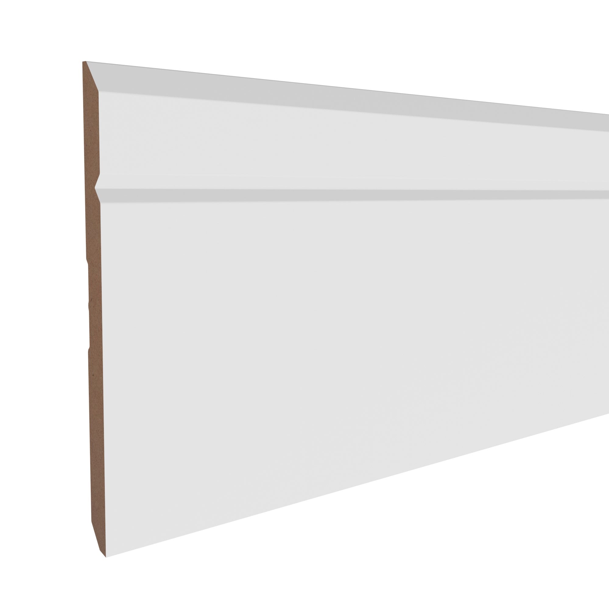 1/2 in x 6 in x 16 ft M8281 Primed White MDF Baseboard -  Moulding, durable composite construction with a smooth primed white finish for easy painting and installation.