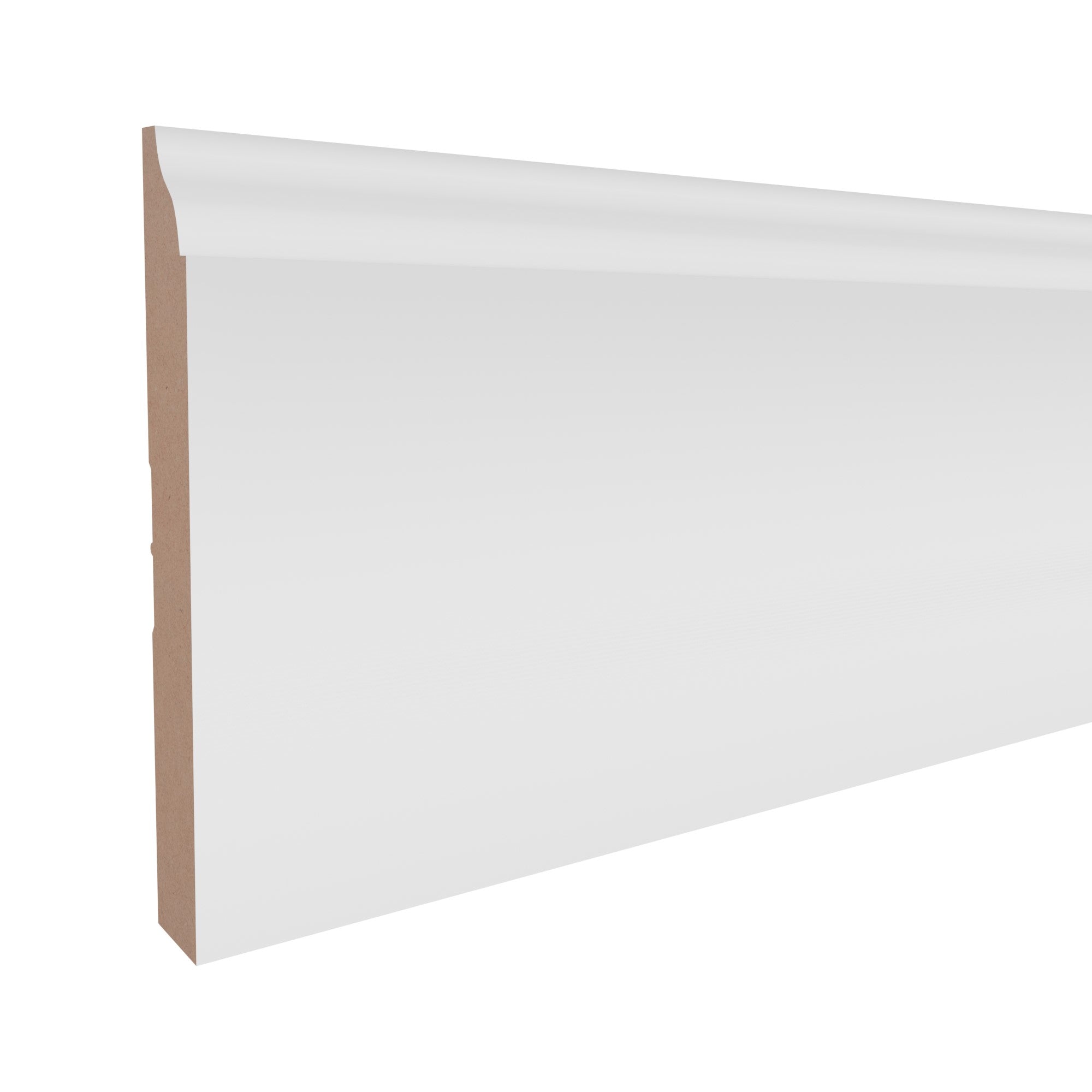 1/2 in x 4-1/4 in x 16 ft M0620X Primed White MDF Baseboard -  Moulding, durable composite construction with a smooth primed white finish for easy painting and installation.