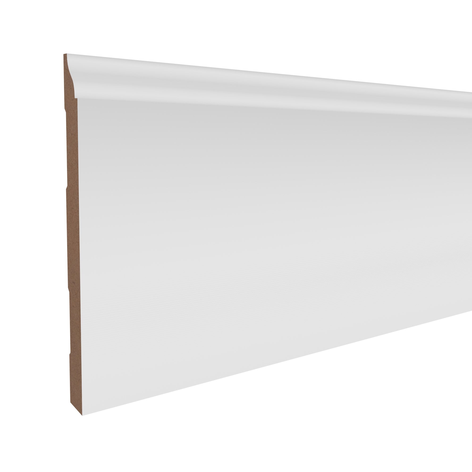 1/2 in x 5-1/4 in x 16 ft M0618X Primed White MDF Baseboard -  Moulding, durable composite construction with a smooth primed white finish for easy painting and installation.