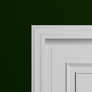 View of a room featuring the M9063A Primed White MDF Casing Moulding installed, measuring 1 in x 4-1/4 in x 16 ft, highlighting an elegant and clean finish, ideal for enhancing the aesthetics of any space.