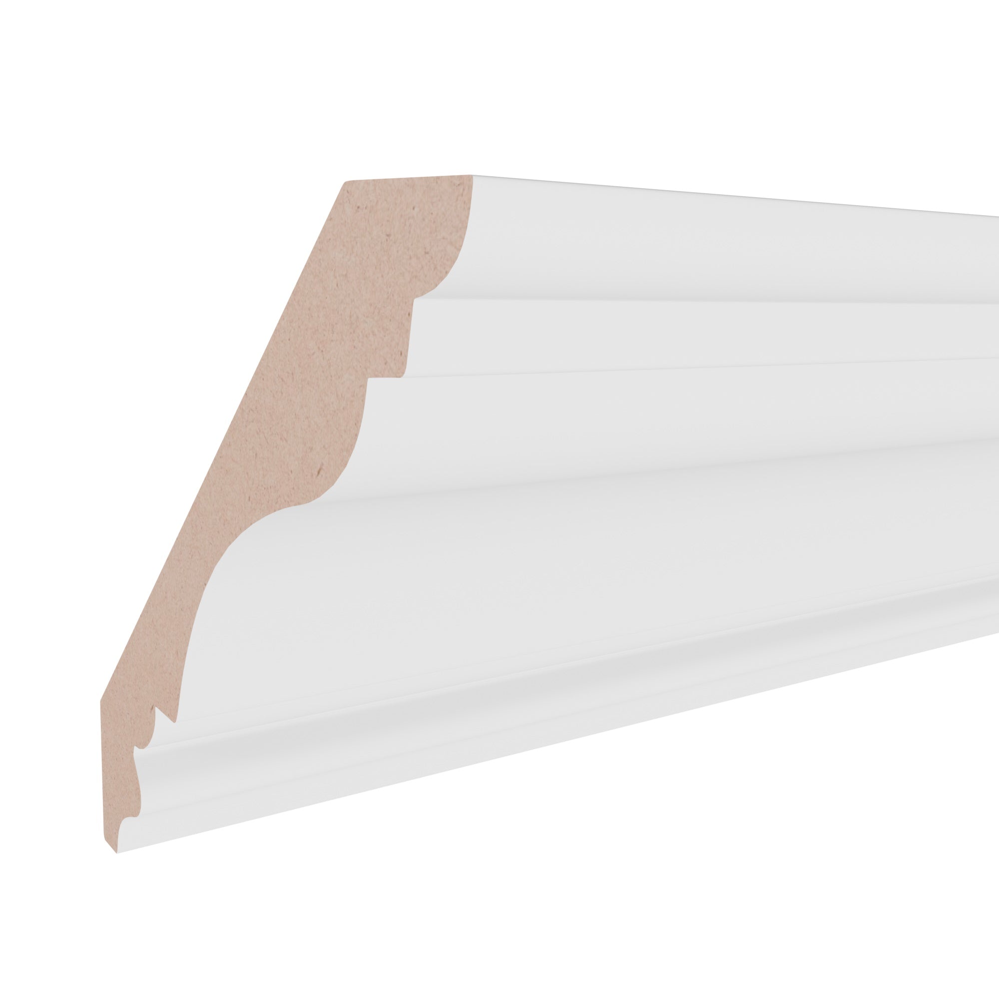 1 in x 7-1/4 in x 16 ft M0513B Primed White MDF-UL Crown -  Moulding, durable composite construction with a smooth primed white finish for easy painting and installation.