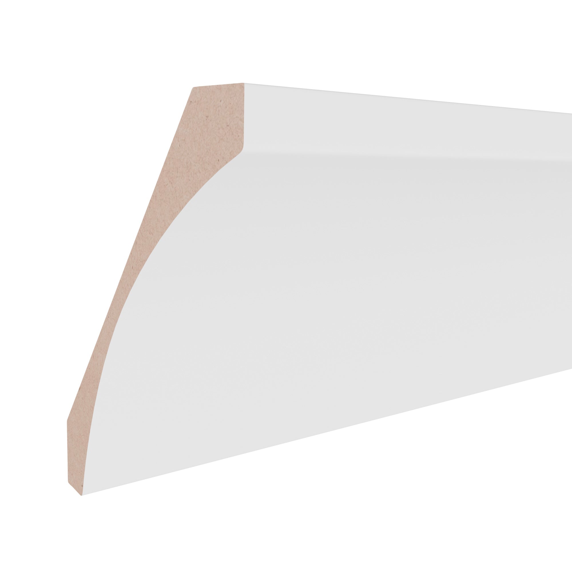 1 in x 7 in x 16 ft M9081C Primed White MDF Crown -  Moulding, durable composite construction with a smooth primed white finish for easy painting and installation.