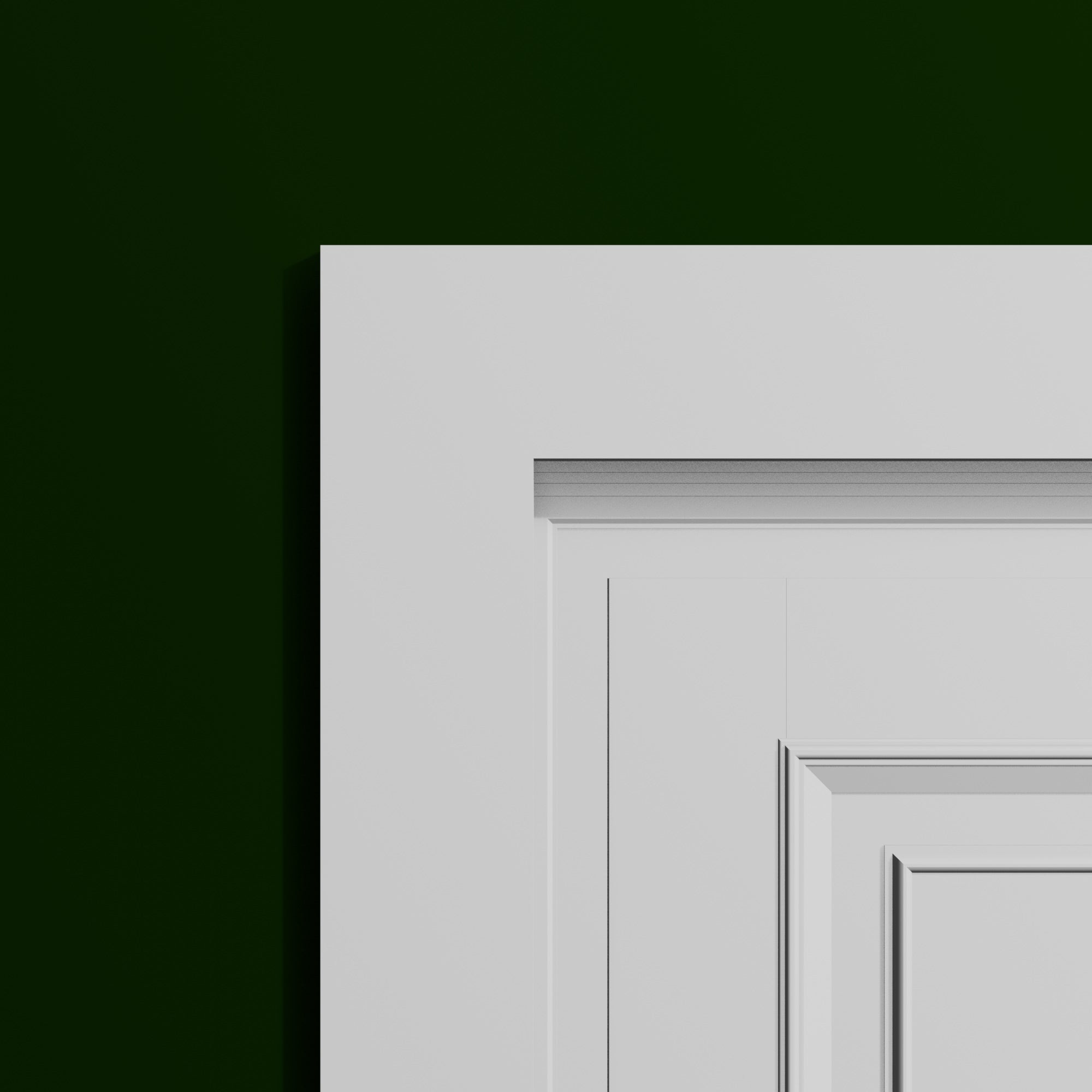 View of a room featuring the L104M Primed White Pine Wood Finished Boards Moulding installed, measuring 21/32 in x 3-1/2 in x 16 ft, highlighting an elegant and clean finish, ideal for enhancing the aesthetics of any space.