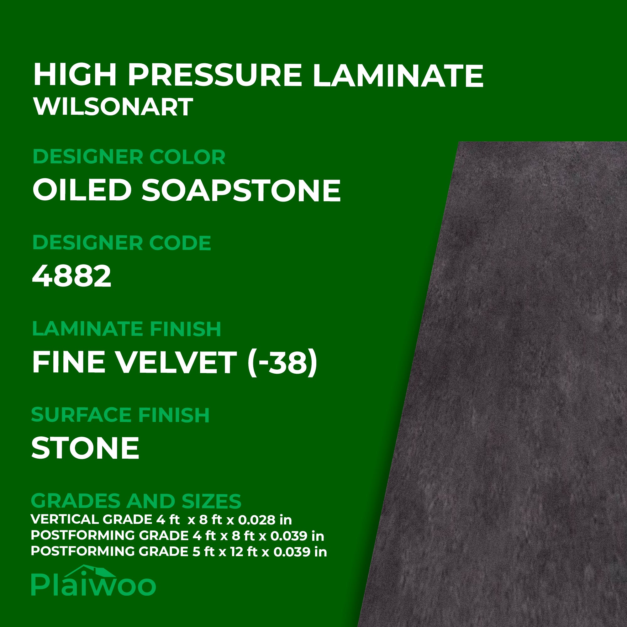 4882 Wilsonart Oiled Soapstone (-38) Fine Velvet (-38) HPL 4 ft x 8 ft Laminate Sheets Specifications - Plaiwoo