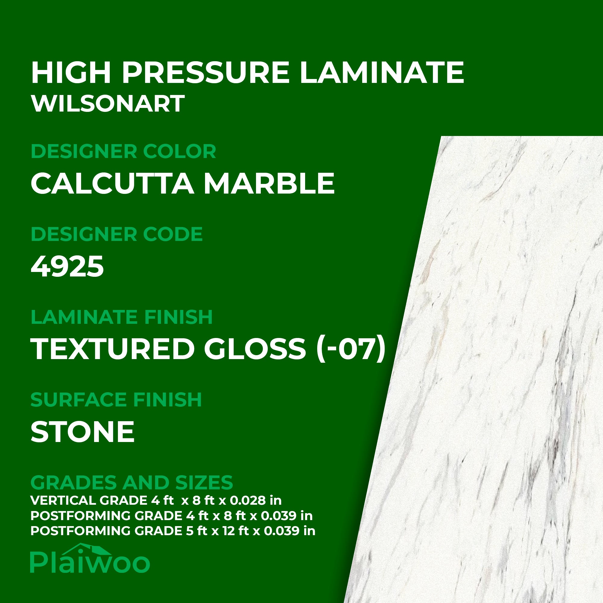 4925 Wilsonart Calcutta Marble (-07) Textured Gloss (-07) HPL 4 ft x 8 ft Laminate Sheets Specifications - Plaiwoo