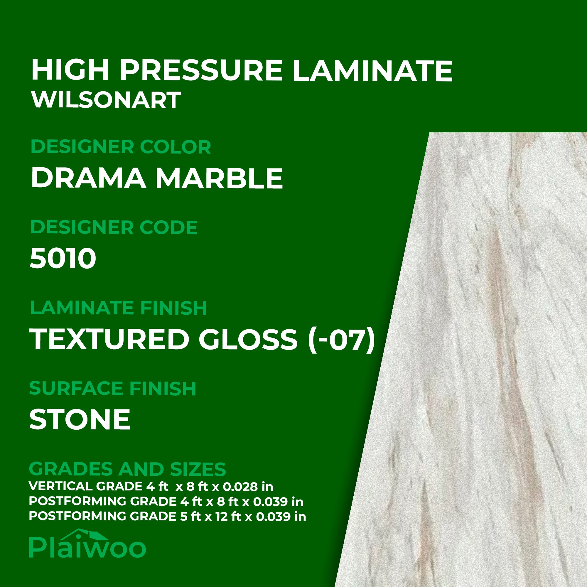 5010 Wilsonart Drama Marble (-07) HPL 4X8 Laminate Sheets | Durable Stones Laminate for Countertop, Cabinet & Furniture - Plaiwoo