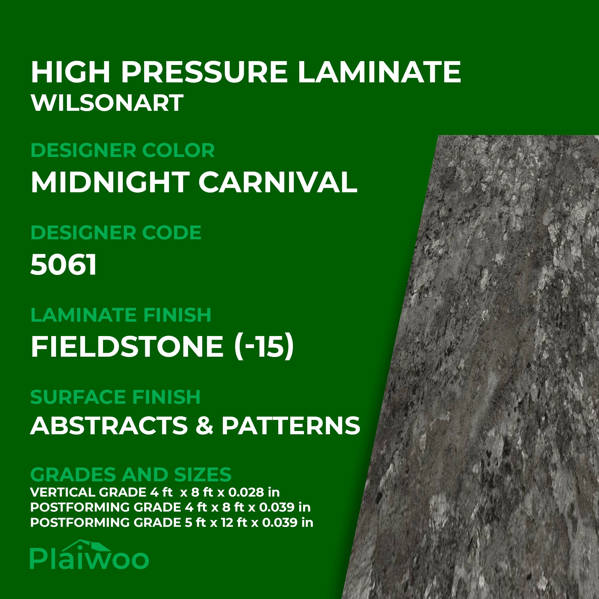 5061 Wilsonart Midnight Carnival (-15) Fieldstone (-15) HPL 4 ft x 8 ft Laminate Sheets Specifications - Plaiwoo