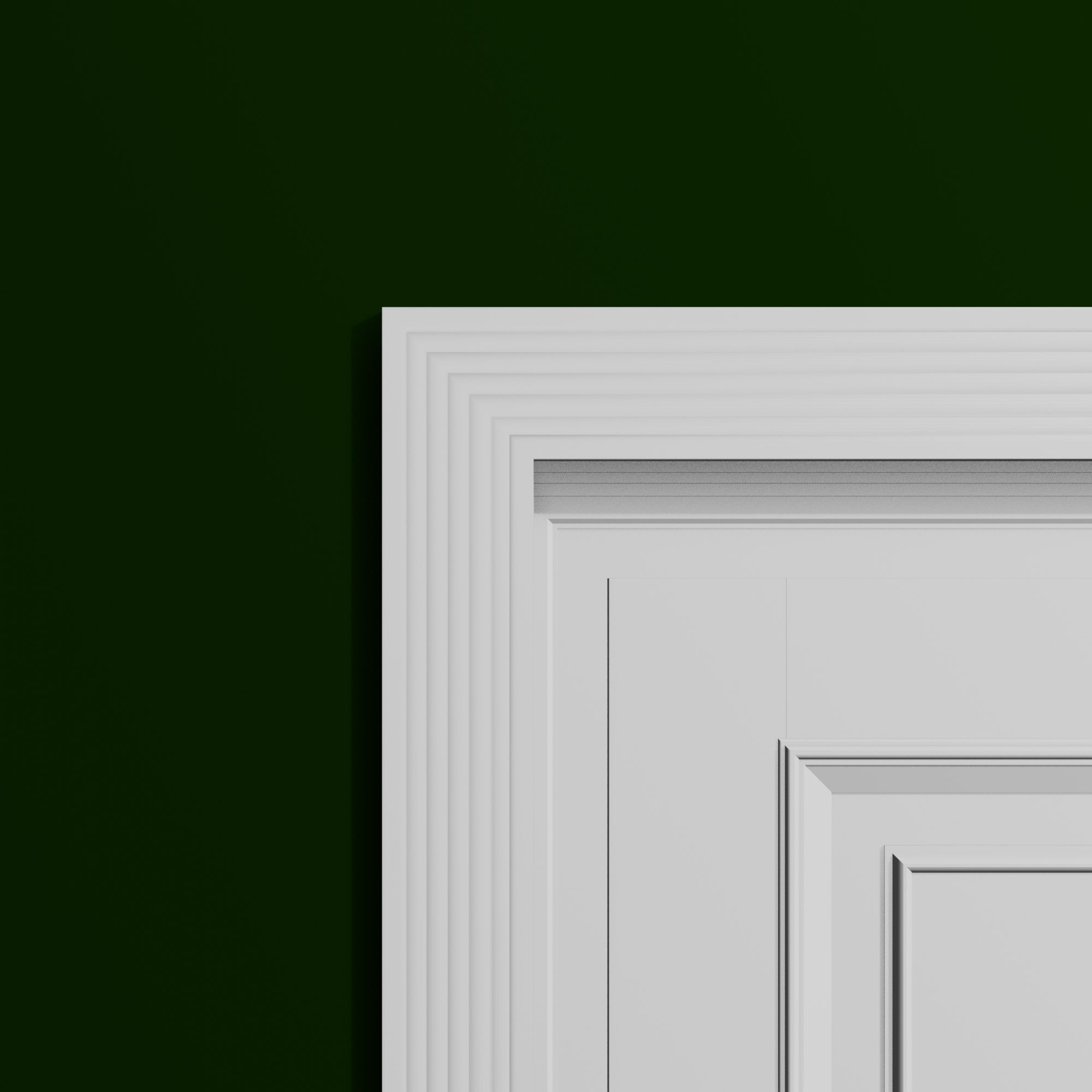 View of a room featuring the M0037A Primed White Pine Wood Casing Moulding installed, measuring 5/8 in x 3-1/4 in x 17 ft, highlighting an elegant and clean finish, ideal for enhancing the aesthetics of any space.
