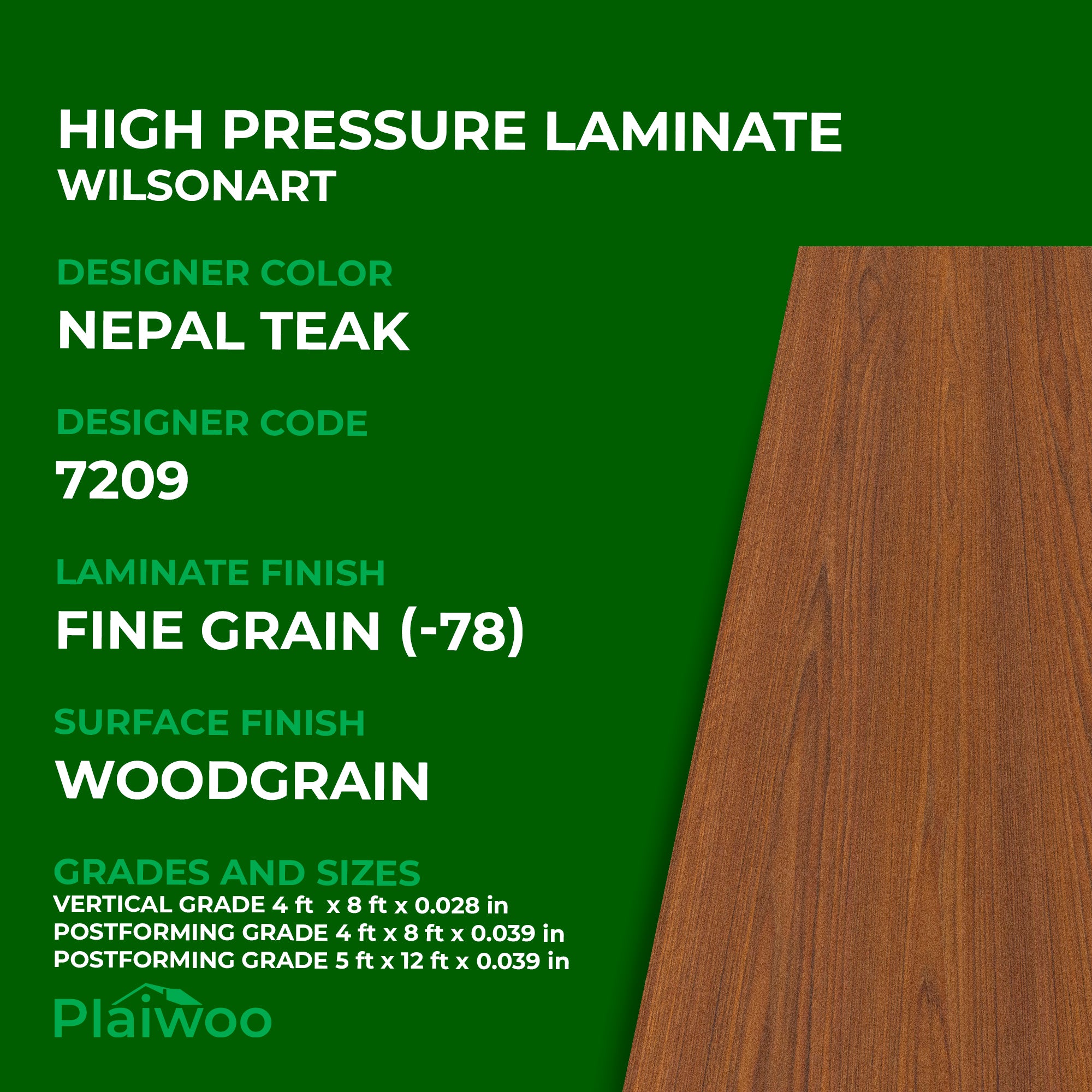7209 Wilsonart Nepal Teak (-78) Fine Grain (-78) HPL 4 ft x 8 ft Laminate Sheets Specifications - Plaiwoo
