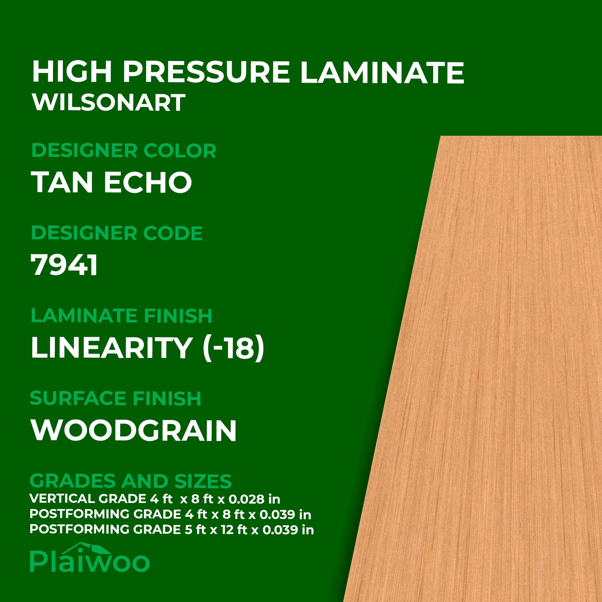 7941 Wilsonart Tan Echo (-18) Linearity (-18) HPL 4 ft x 8 ft Laminate Sheets Specifications - Plaiwoo
