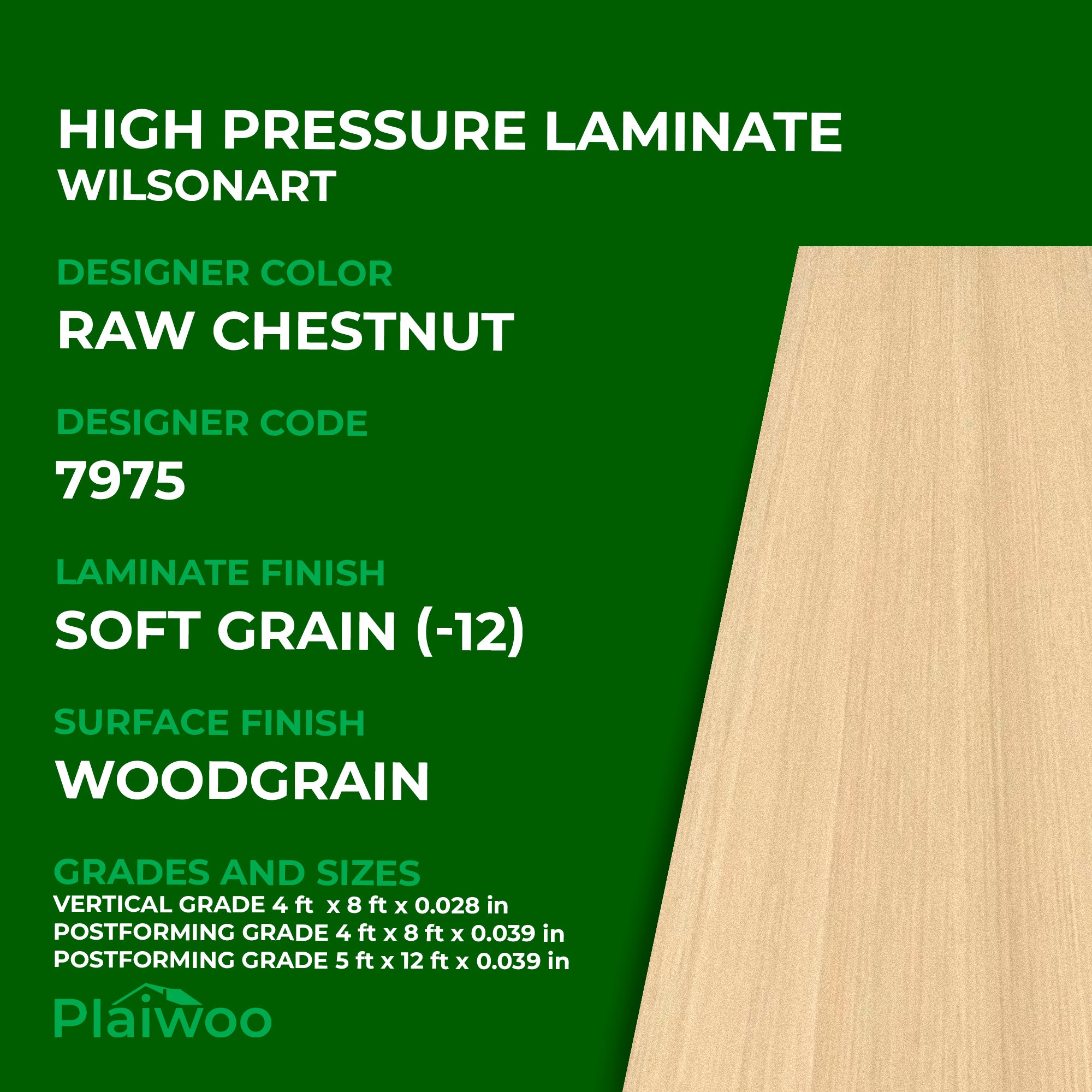 7975 Wilsonart Raw Chestnut (-12) Soft Grain (-12) HPL 4 ft x 8 ft Laminate Sheets Specifications - Plaiwoo