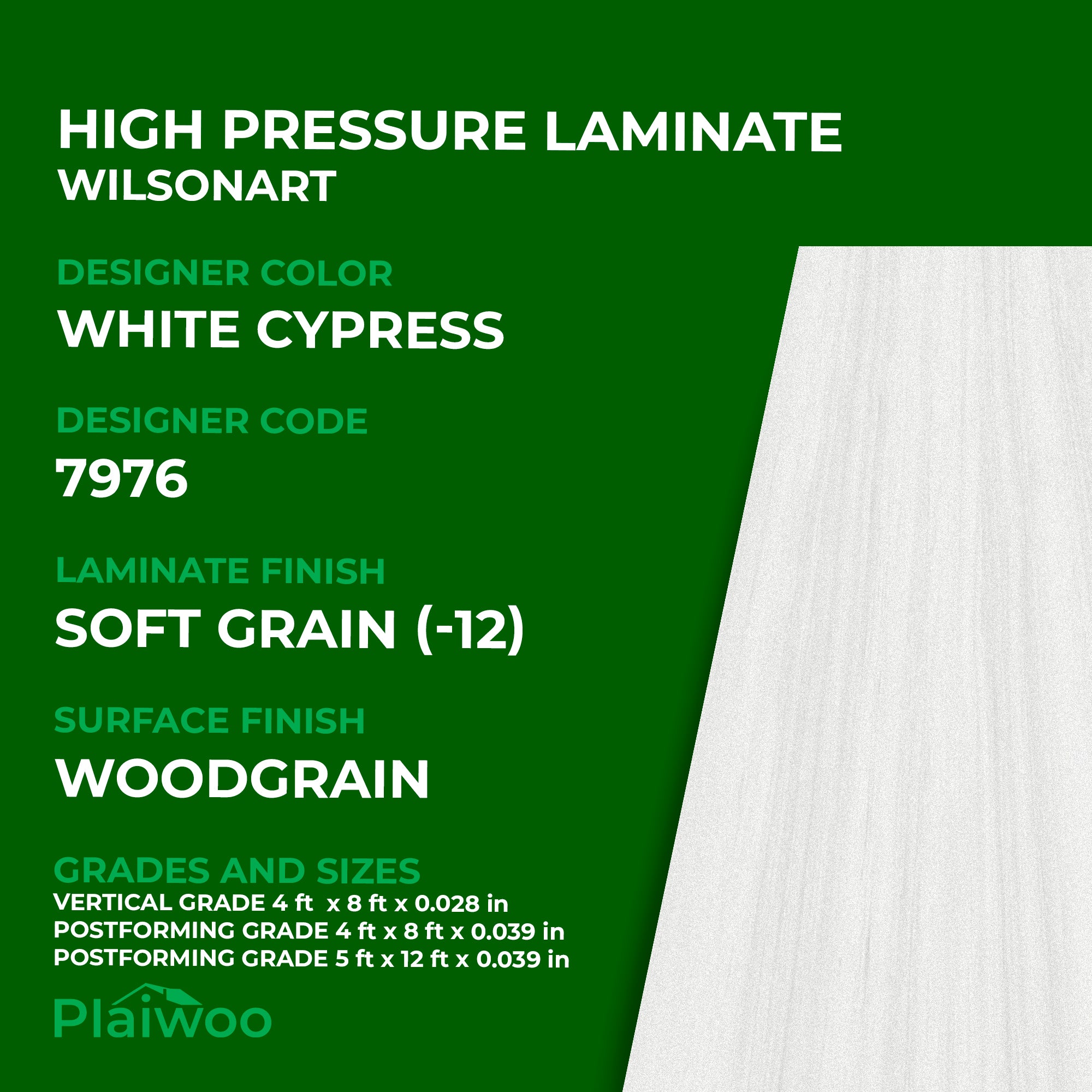 7976 Wilsonart White Cypress (-12) Soft Grain (-12) HPL 4 ft x 8 ft Laminate Sheets Specifications - Plaiwoo