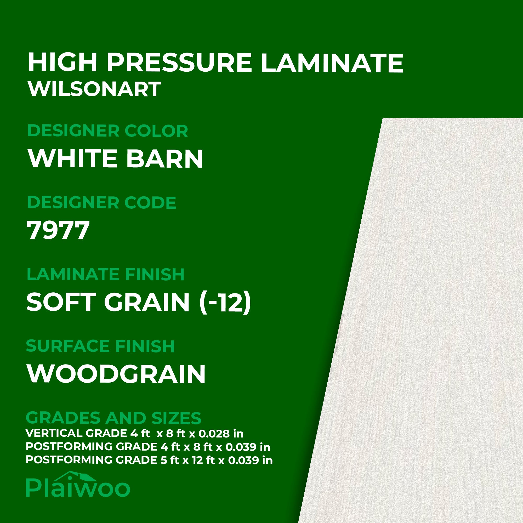 7977 Wilsonart White Barn (-12) Soft Grain (-12) HPL 4 ft x 8 ft Laminate Sheets Specifications - Plaiwoo