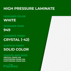 Formica White 949 Crystal HPL 4 ft x 8 ft Laminate Sheets Specifications - Plaiwoo
