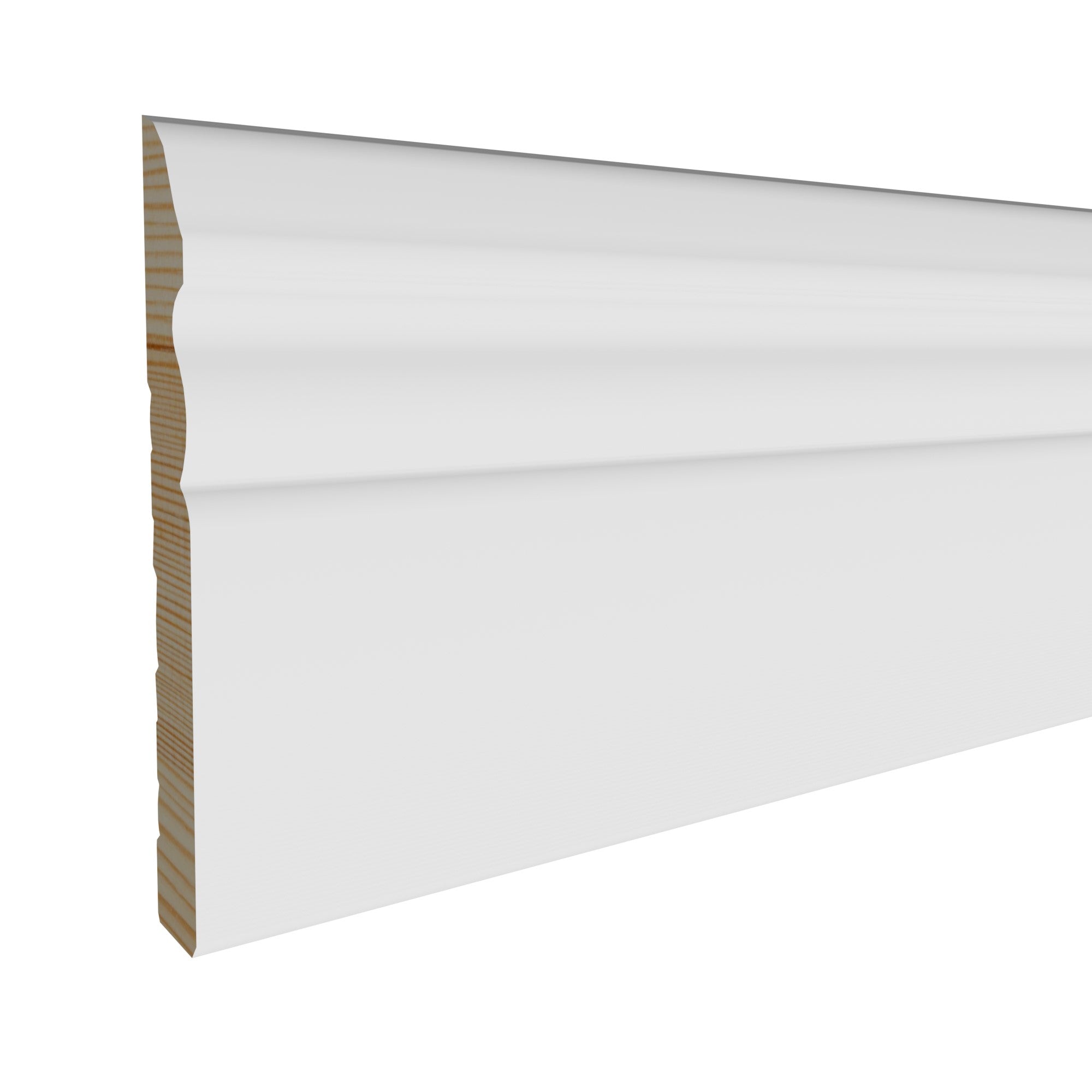 9/16 in x 4-1/4 in x 16 ft M8096A Primed White Pine Wood Baseboard -  Moulding, durable composite construction with a smooth primed white finish for easy painting and installation.
