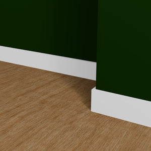 View of a room featuring the L1X6F Primed White Pine Wood Finished Boards Moulding installed, measuring 9/16 in x 5-1/2 in x 16 ft, highlighting an elegant and clean finish, ideal for enhancing the aesthetics of any space.