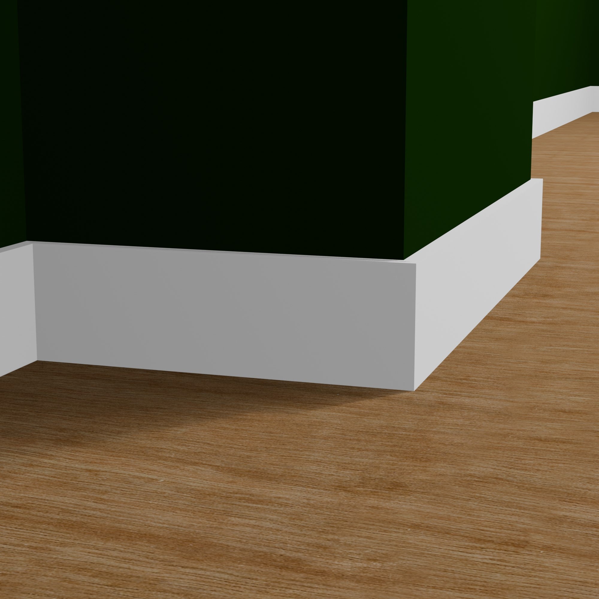View of a room featuring the L1X6F Primed White MDF Finished Boards Moulding installed, measuring 9/16 in x 5-1/2 in x 16 ft, highlighting an elegant and clean finish, ideal for enhancing the aesthetics of any space.
