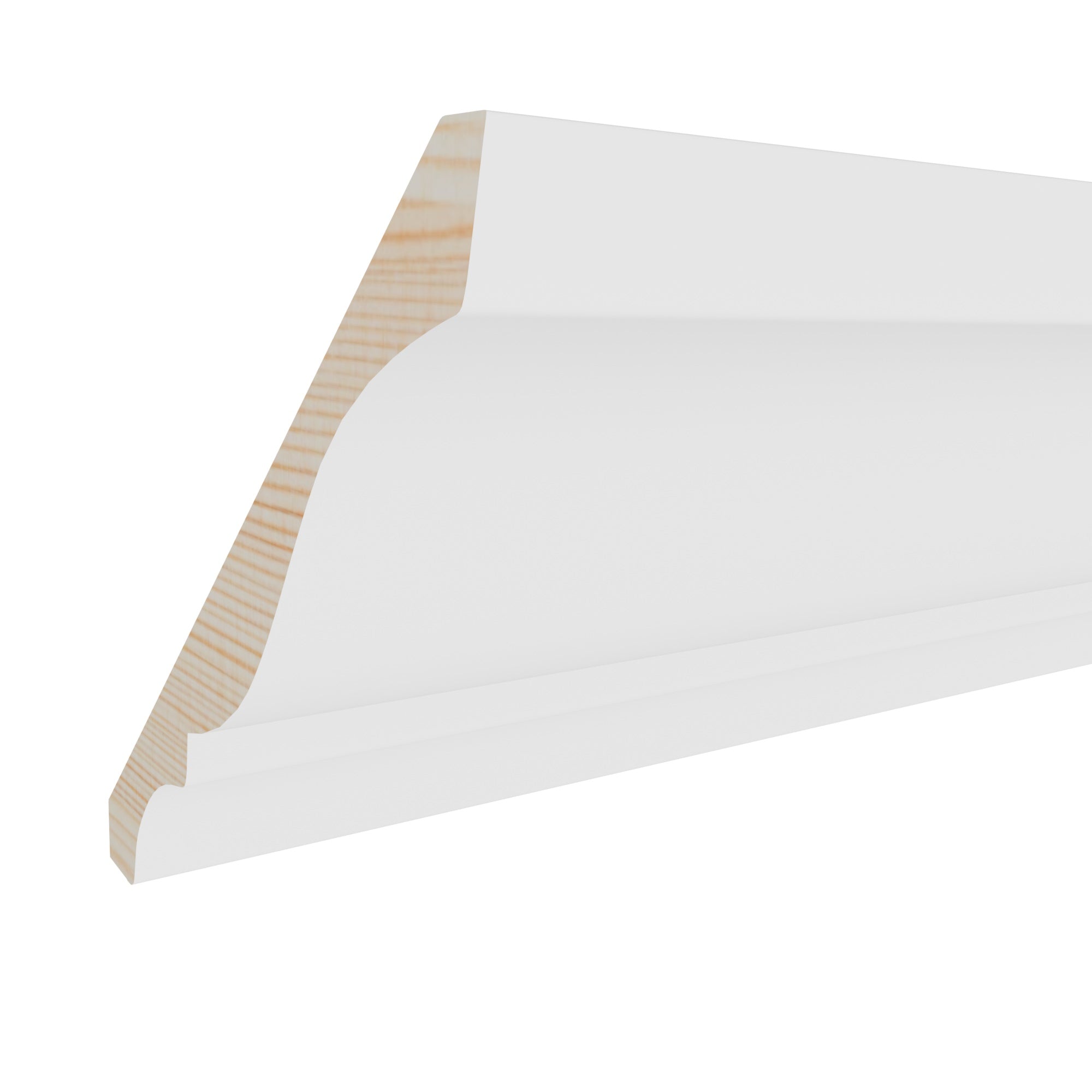 9/16 in x 5-1/4 in x 16 ft M0045T Primed White Pine Wood Crown -  Moulding, durable composite construction with a smooth primed white finish for easy painting and installation.