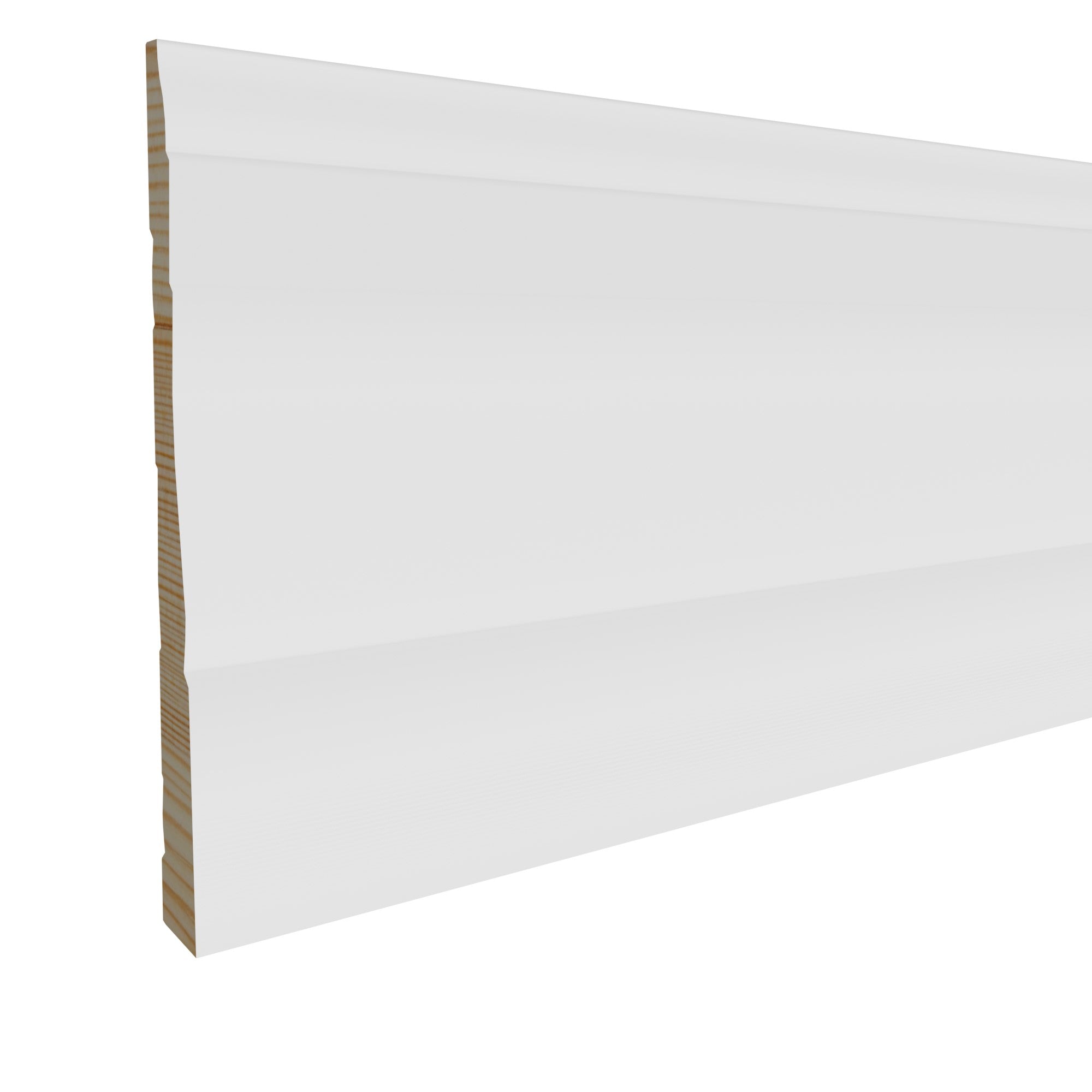 9/16 in x 5-1/4 in x 16 ft M0798B Primed White Pine Wood Baseboard -  Moulding, durable composite construction with a smooth primed white finish for easy painting and installation.