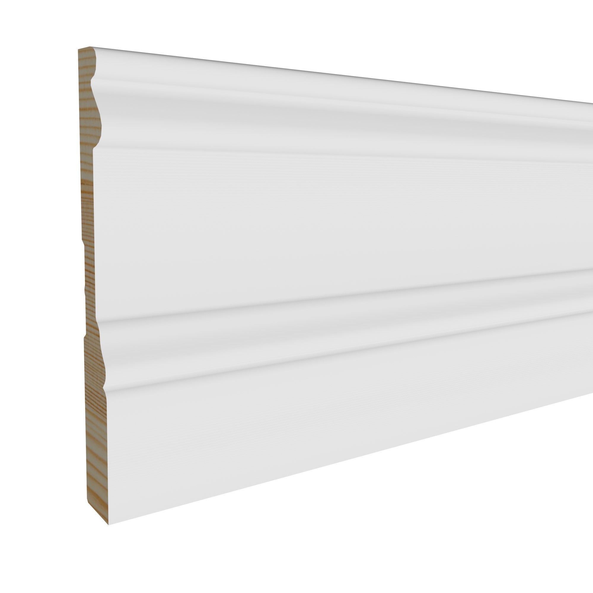 9/16 in x 5-1/4 in x 16 ft M1692P Primed White Pine Wood Baseboard -  Moulding, durable composite construction with a smooth primed white finish for easy painting and installation.