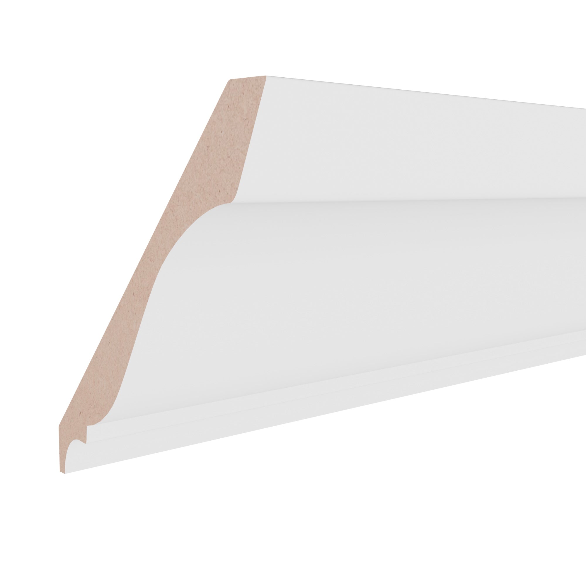 9/16 in x 5-1/4 in x 16 ft M4007E Primed White MDF Crown -  Moulding, durable composite construction with a smooth primed white finish for easy painting and installation.