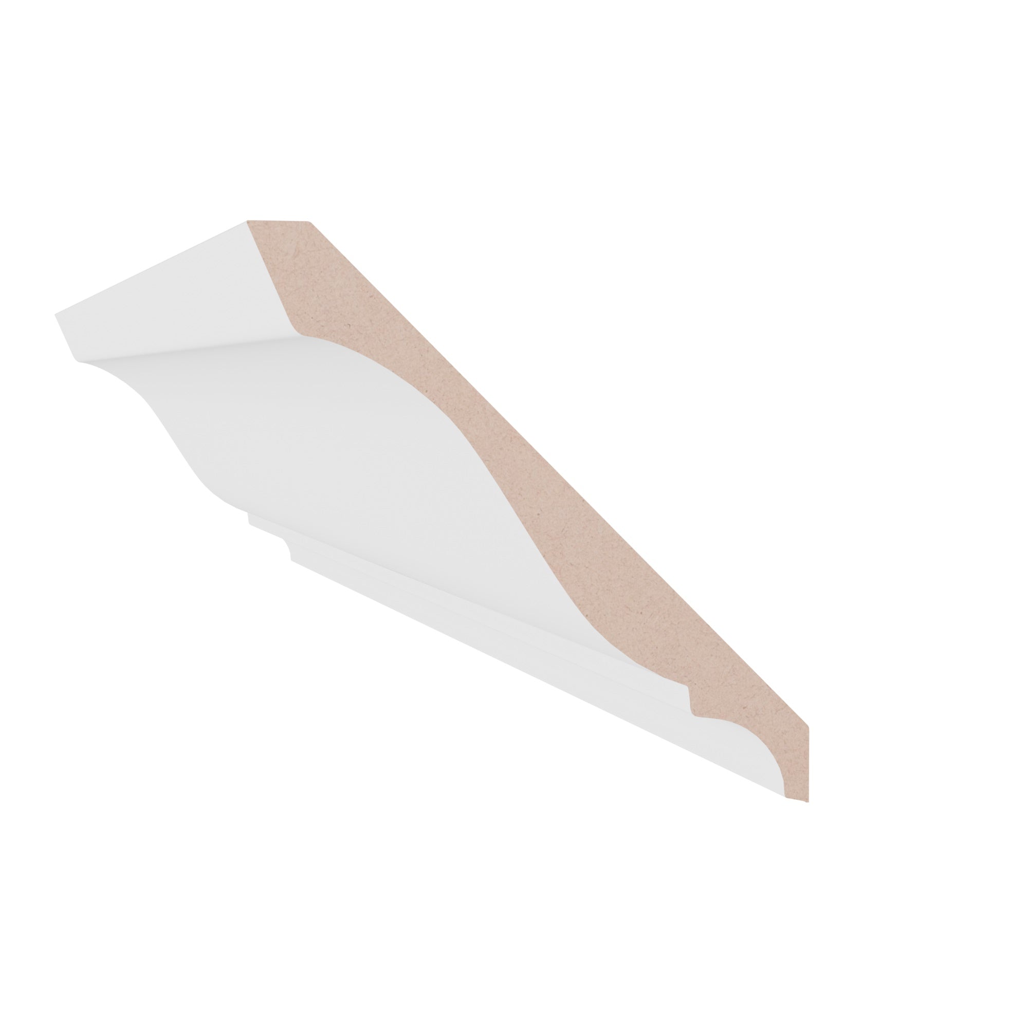 9/16 in x 5-1/4 in x 16 ft M4007E Primed White MDF Crown -  Moulding - high-quality decorative trim for doors, windows, and interior finishing.