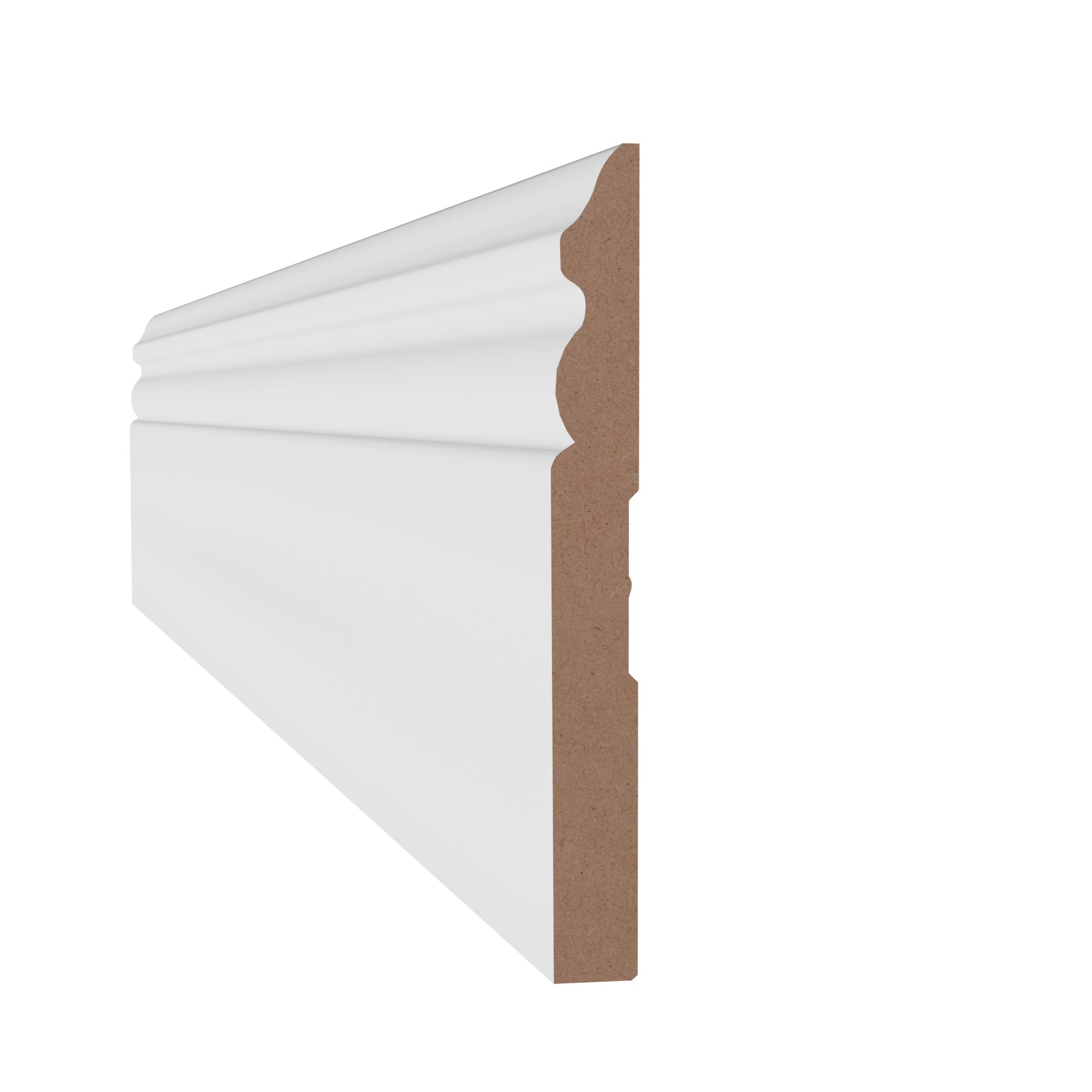 9/16 in x 5-1/4 in x 16 ft M8744A Primed White MDF-UL Baseboard -  Moulding - high-quality decorative trim for doors, windows, and interior finishing.