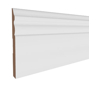 9/16 in x 5-1/4 in x 16 ft M8744A Primed White MDF-UL Baseboard -  Moulding, durable composite construction with a smooth primed white finish for easy painting and installation.