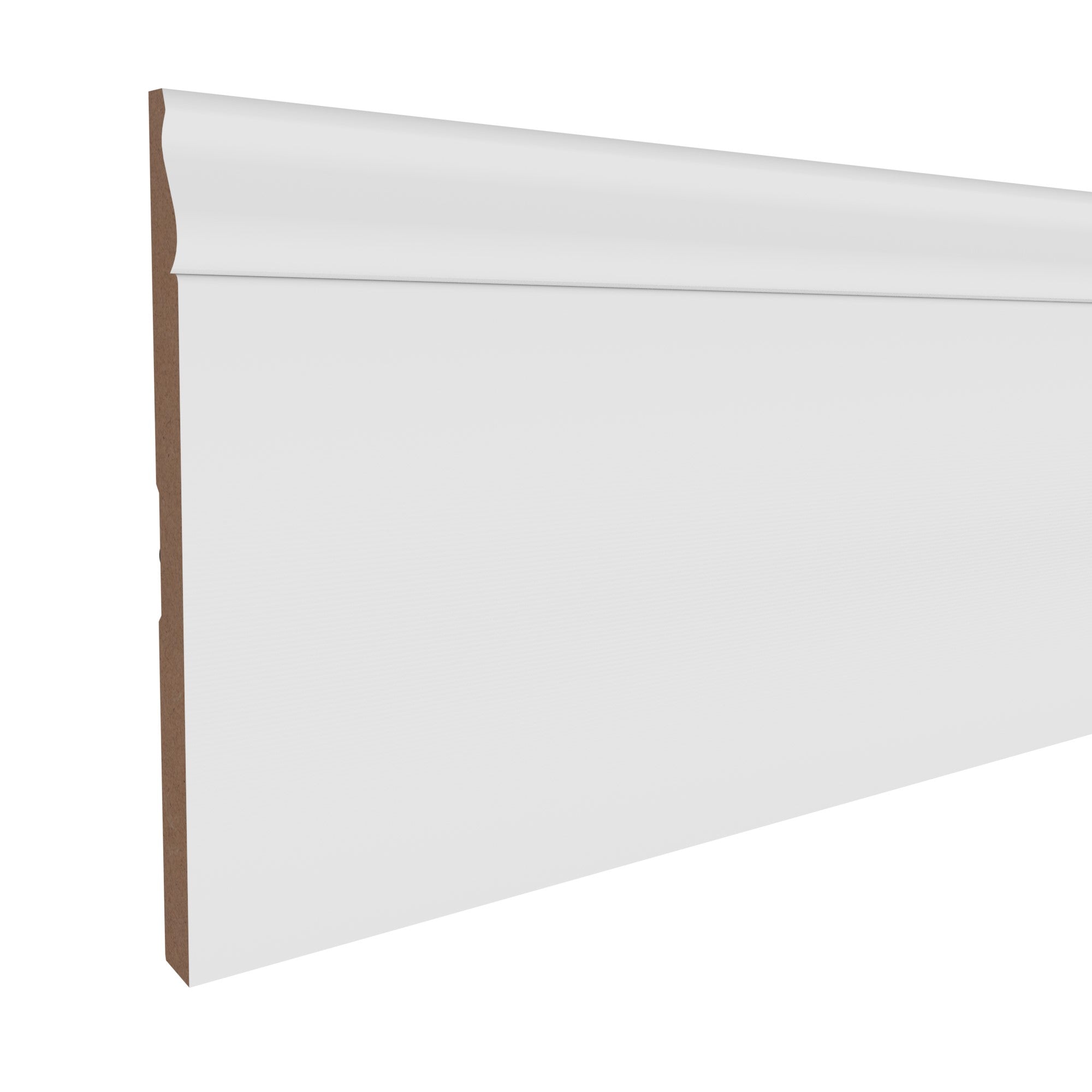 9/16 in x 7-1/4 in x 16 ft M0738Z Primed White MDF-UL Baseboard -  Moulding, durable composite construction with a smooth primed white finish for easy painting and installation.