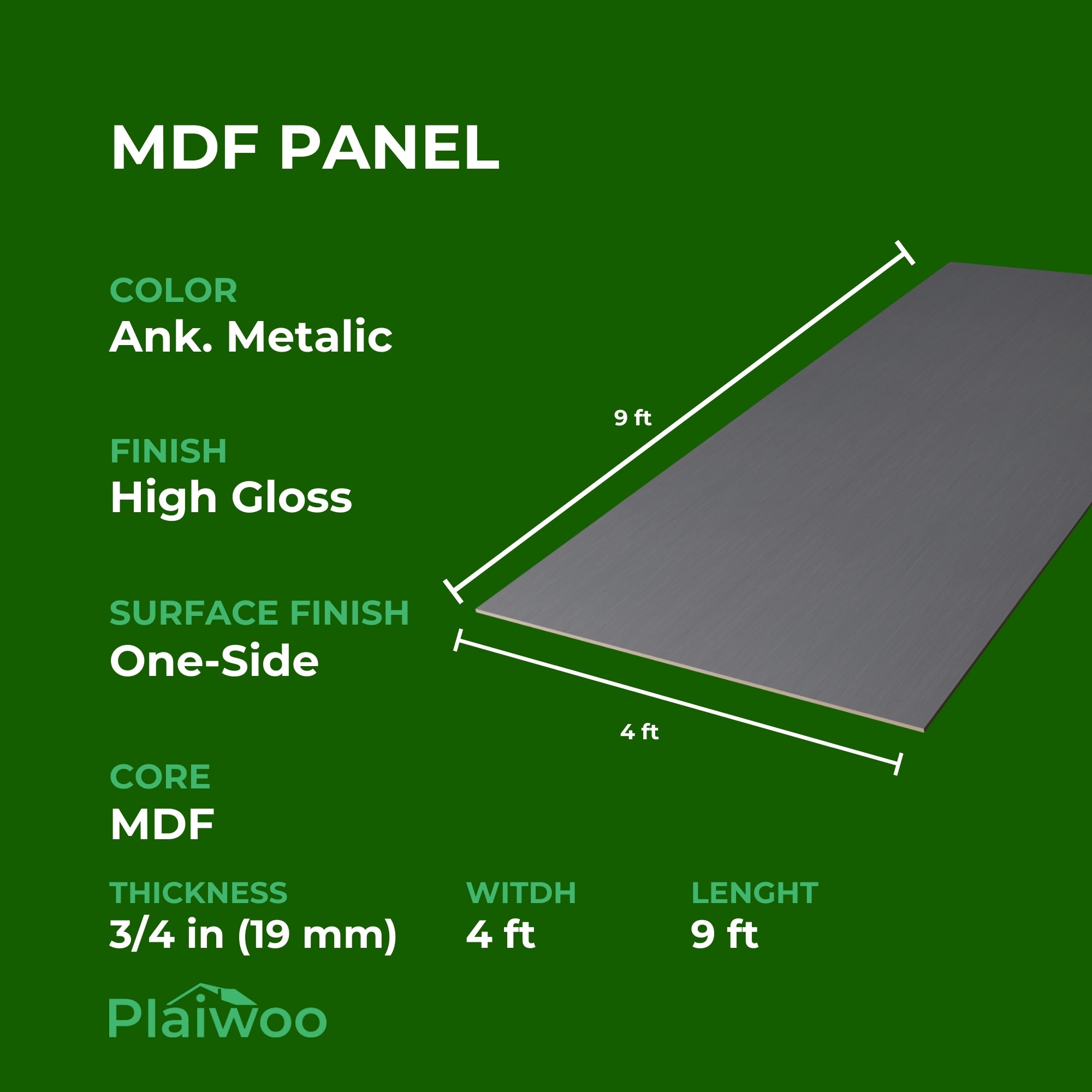 Arkopa Ank. Metalic HG MDF Panel One-Side (8mm) 5/16 in x 4 ft x 9 ft