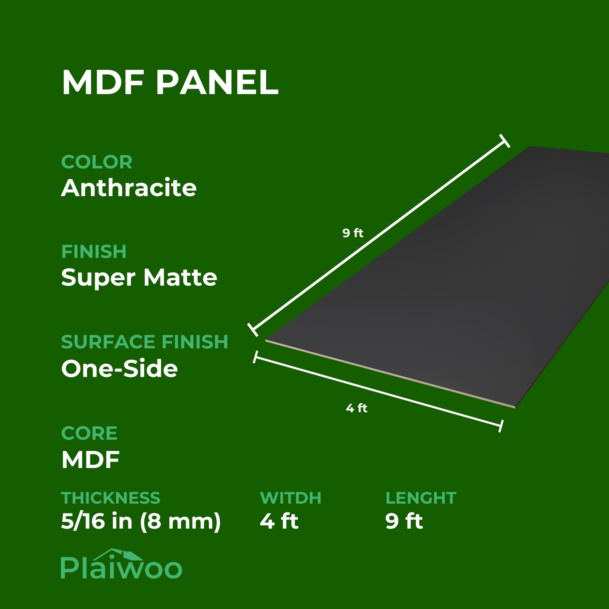 Arkopa Anthracite SM MDF Panel One-Side (8mm) 5/16 in x 4 ft x 9 ft