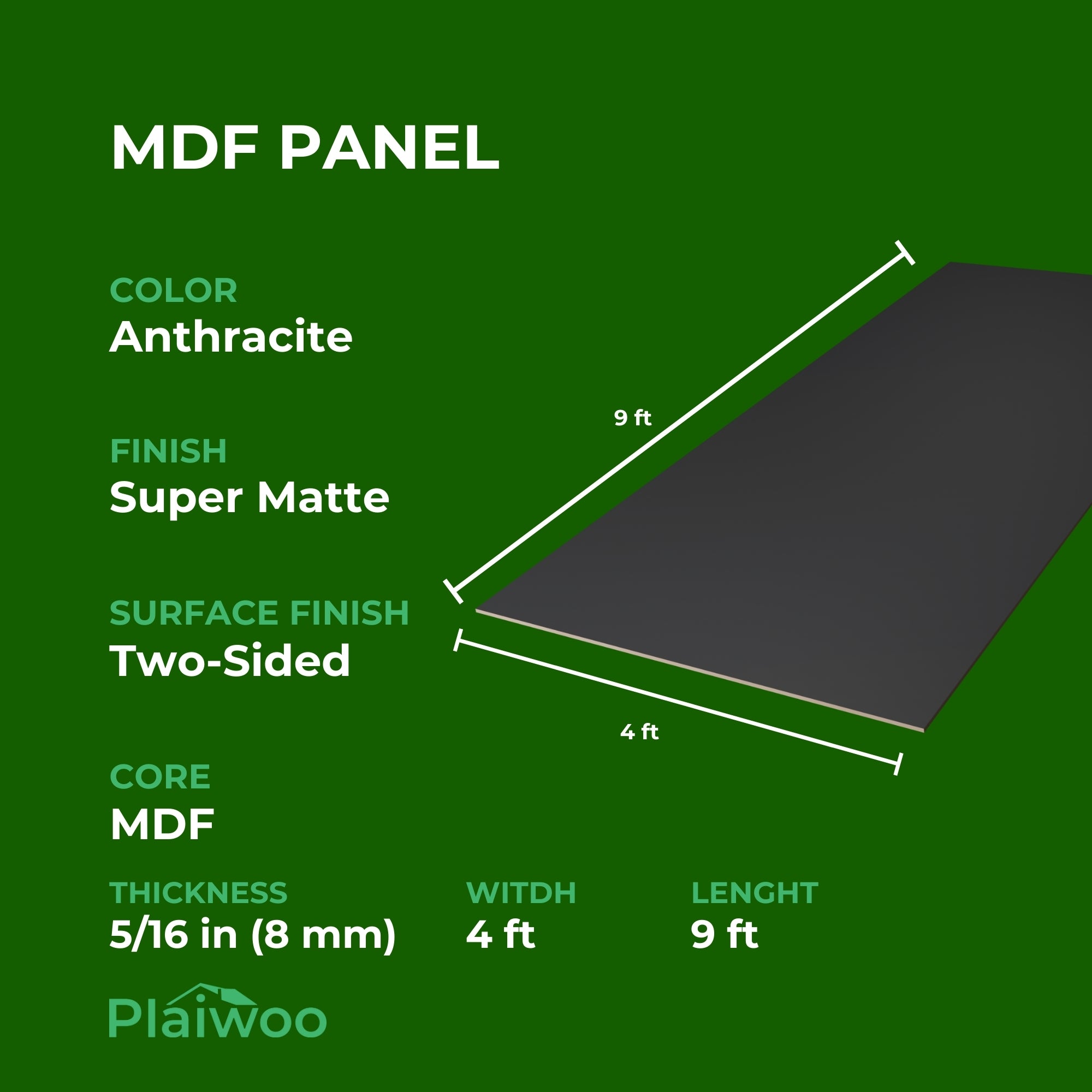 Arkopa Anthracite SM MDF Panel Two-Sided (8mm) 5/16 in x 4 ft x 9 ft