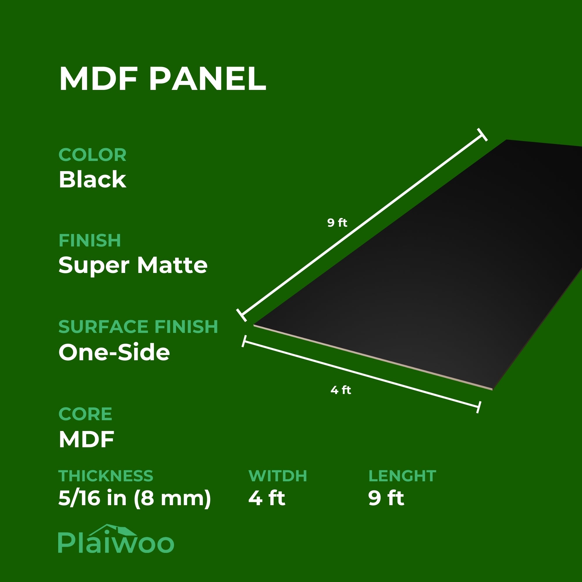 Arkopa Black SM MDF Panel One-Side (8mm) 5/16 in x 4 ft x 9 ft