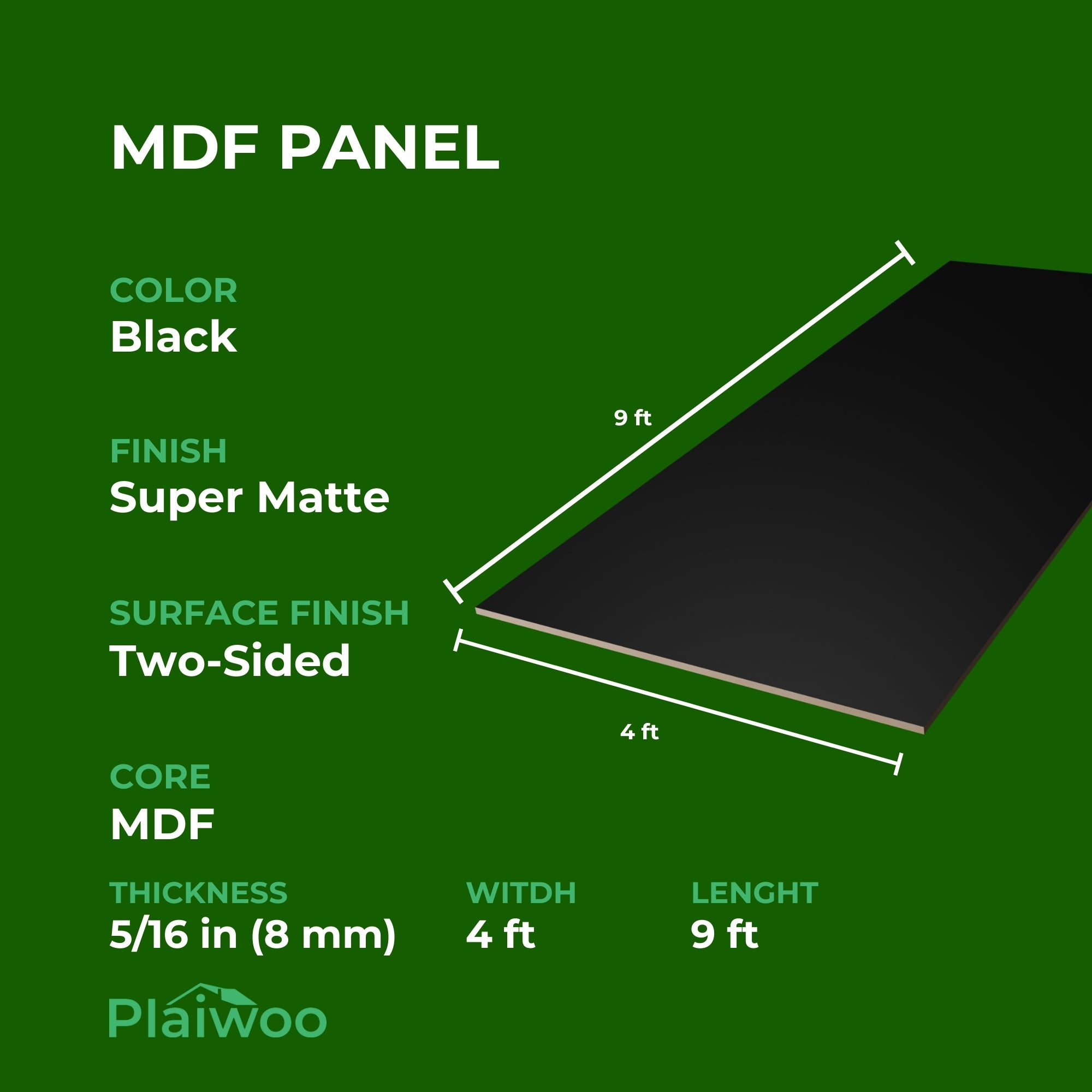 Arkopa Black SM MDF Panel Two-Sided (8mm) 5/16 in x 4 ft x 9 ft