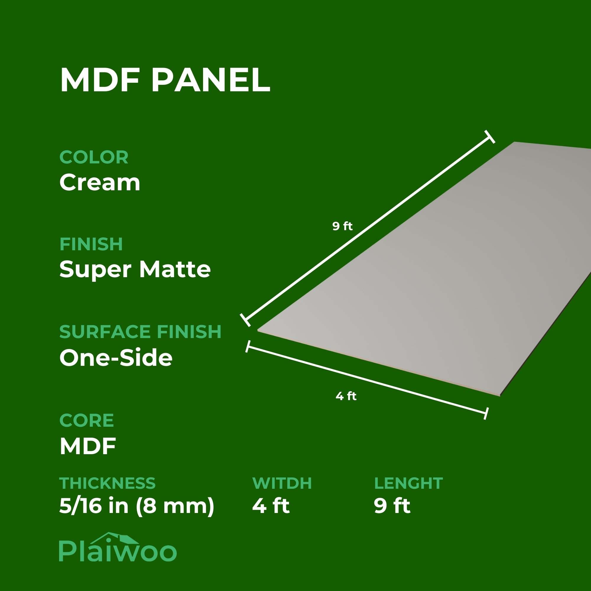 Arkopa Cream SM MDF Panel One-Side (8mm) 5/16 in x 4 ft x 9 ft