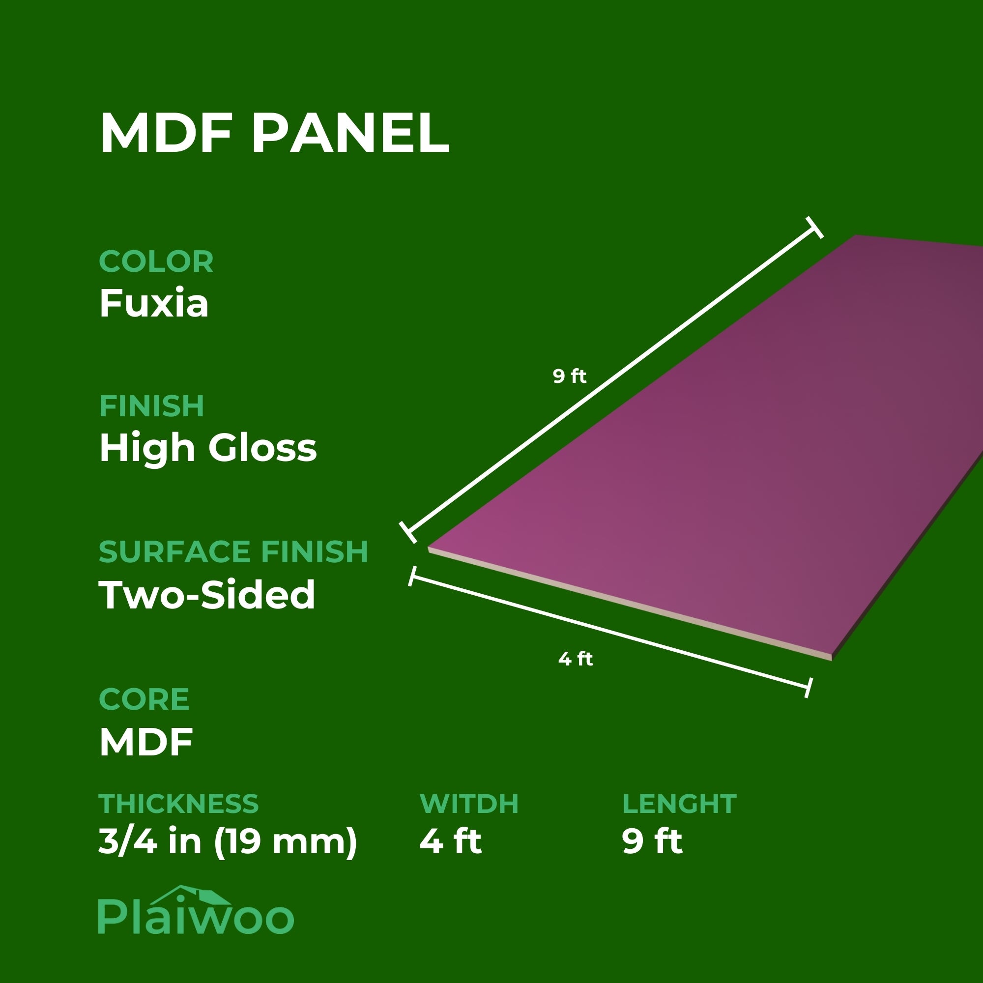 Arkopa Fuxia HG MDF Panel Two-Sided (19mm) 3/4 in x 4 ft x 9 ft