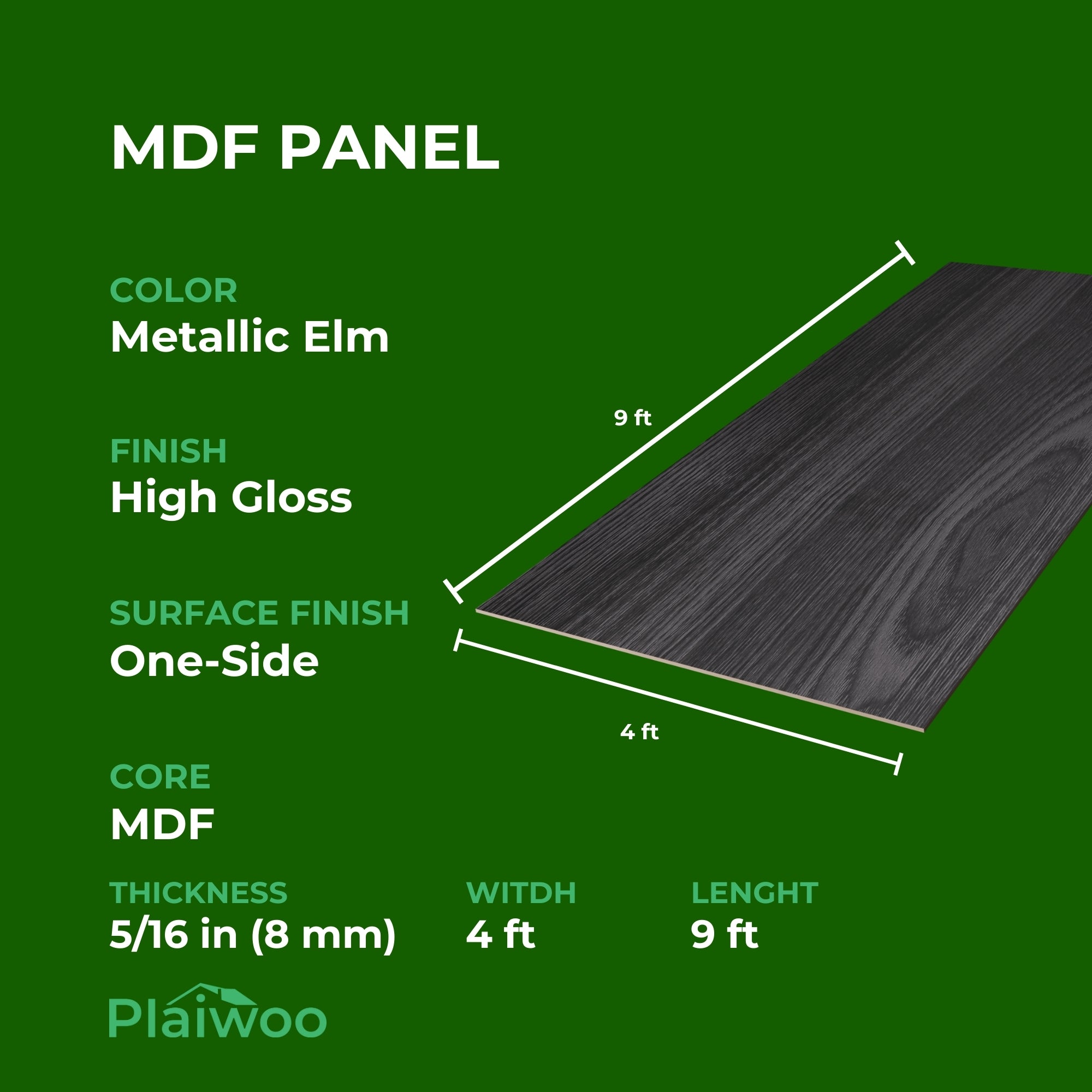 Arkopa Metallic Elm HG MDF Panel One-Side (8mm) 5/16 in x 4 ft x 9 ft