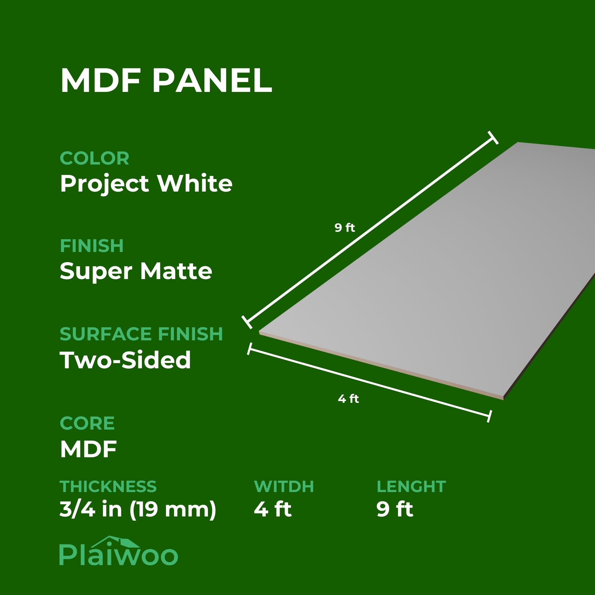 Arkopa Project White SM MDF Panel Two-Sided (19mm) 3/4 in x 4 ft x 9 ft