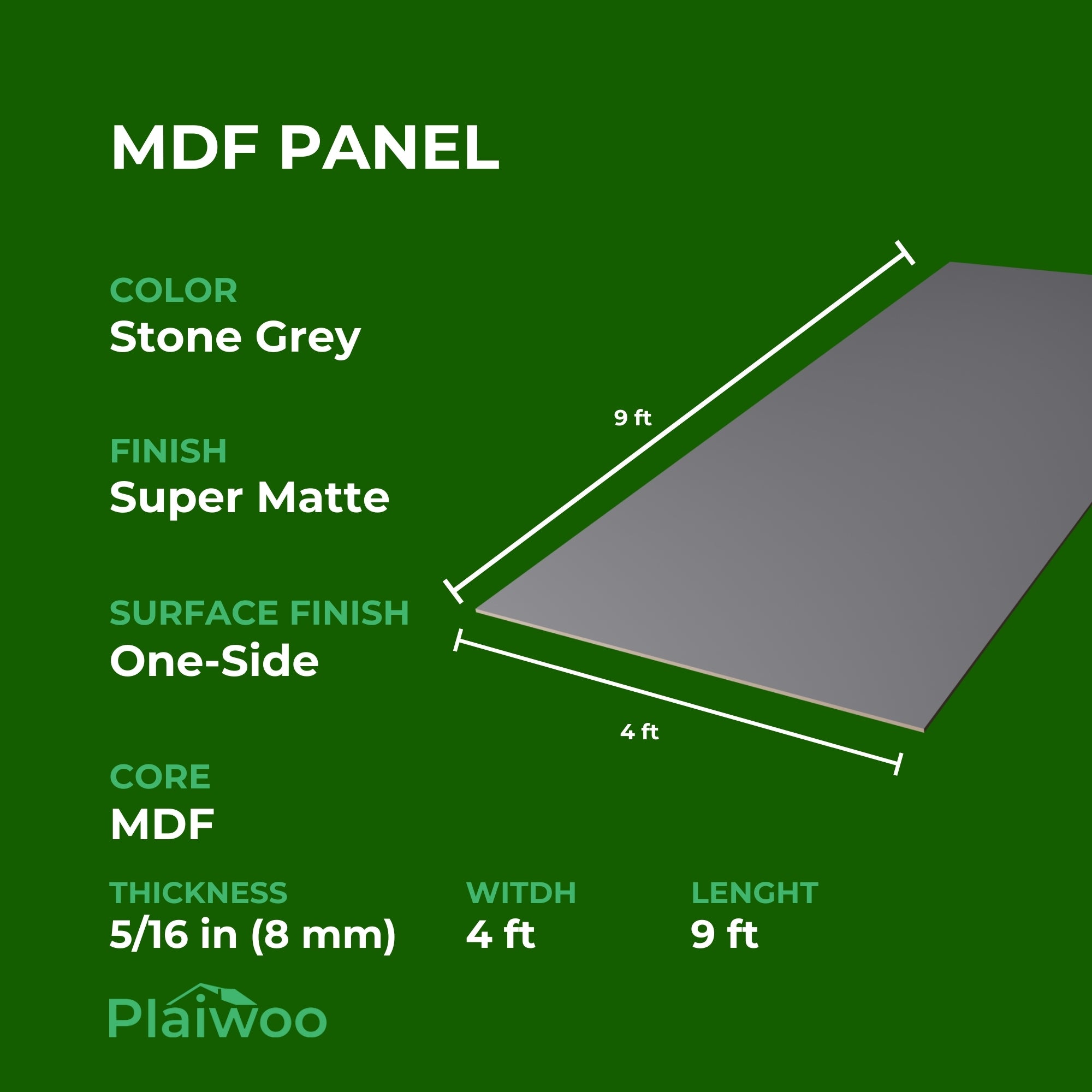 Arkopa Stone Grey SM MDF Panel One-Side (8mm) 5/16 in x 4 ft x 9 ft