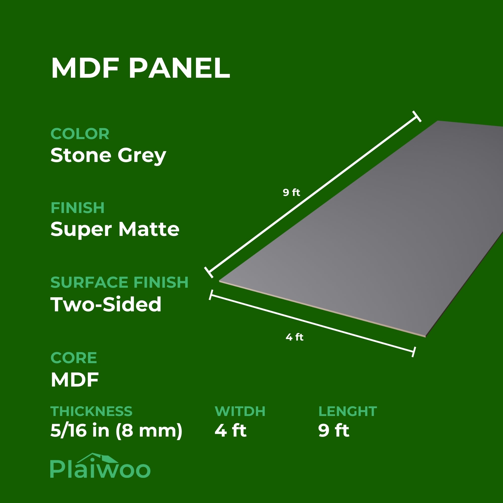Arkopa Stone Grey SM MDF Panel Two-Sided (8mm) 5/16 in x 4 ft x 9 ft