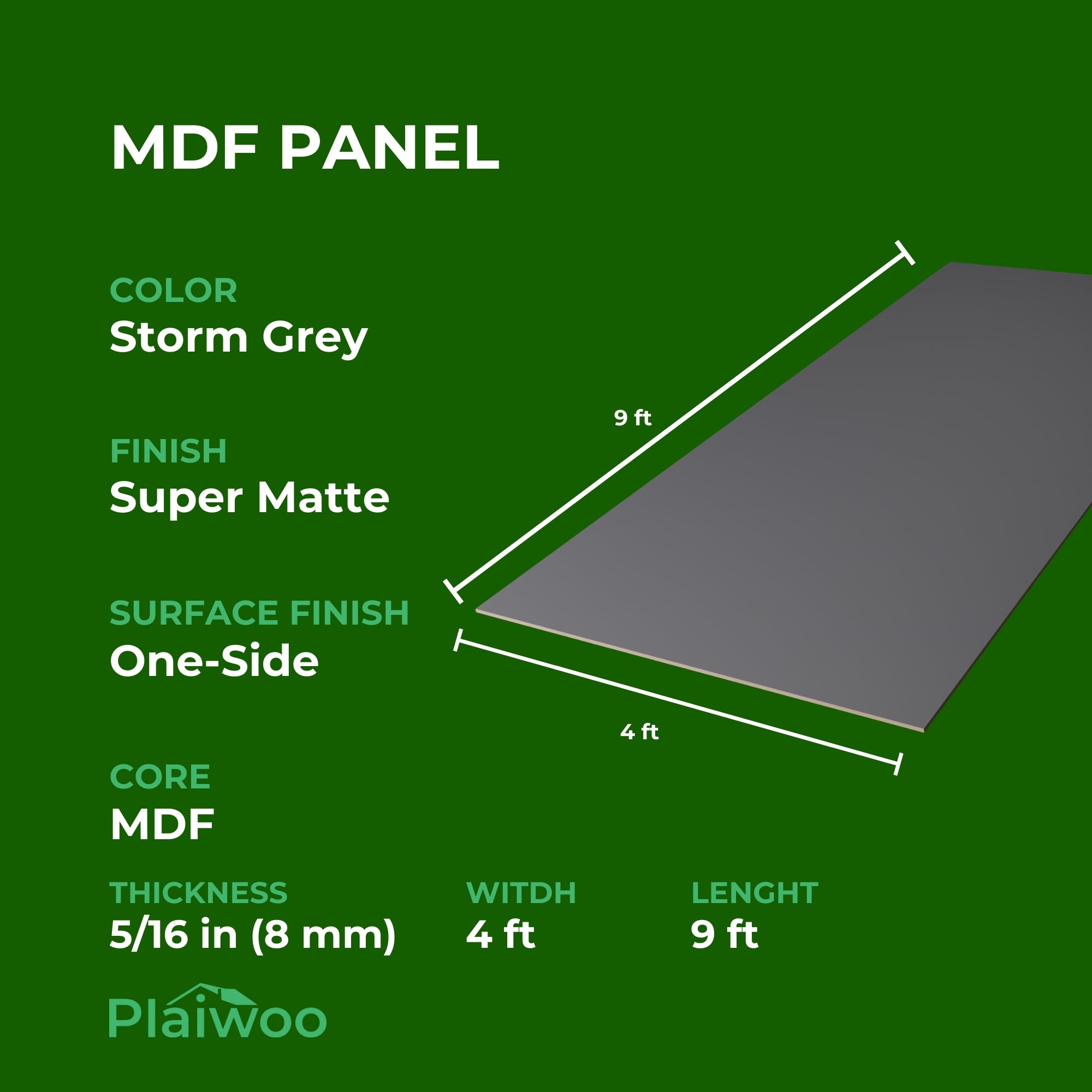 Arkopa Storm Grey SM MDF Panel One-Side (8mm) 5/16 in x 4 ft x 9 ft