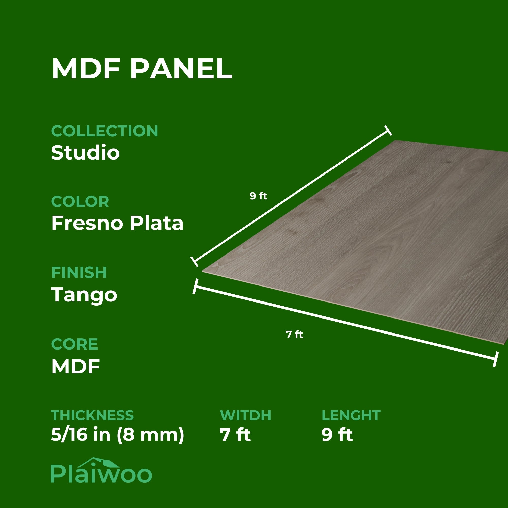 Finsa Fresno Plata Studio Melamine TFL Panel (5/16 in x 7 ft x 9 ft)