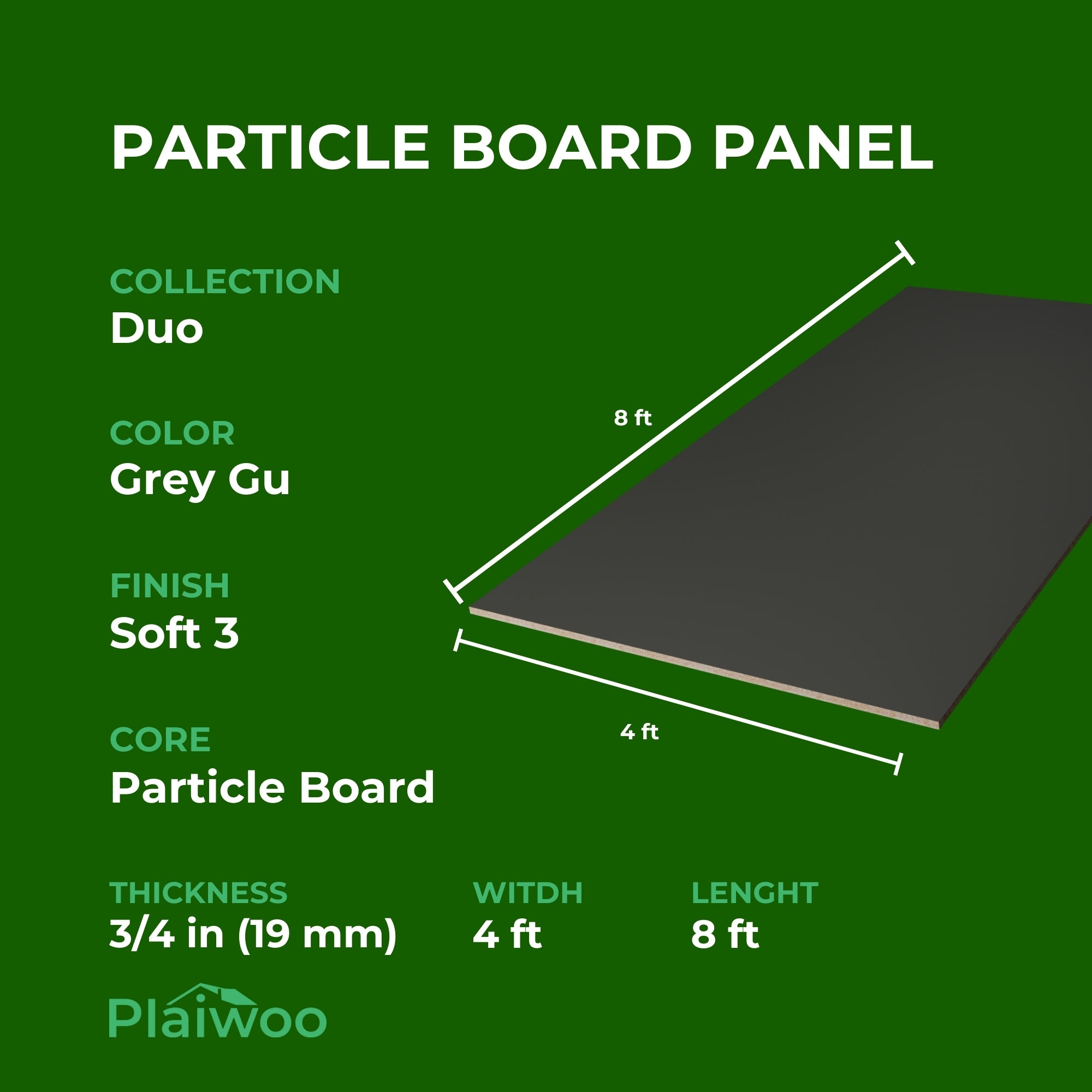 Finsa Grey Gu Duo Melamine TFL Panel (3/4 in x 4 ft x 8 ft)