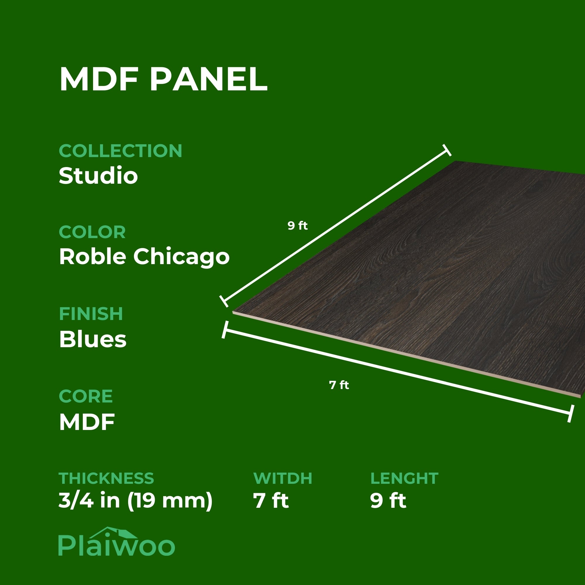 Finsa Roble Chicago Studio Melamine TFL Panel (3/4 in x 7 ft x 9 ft)