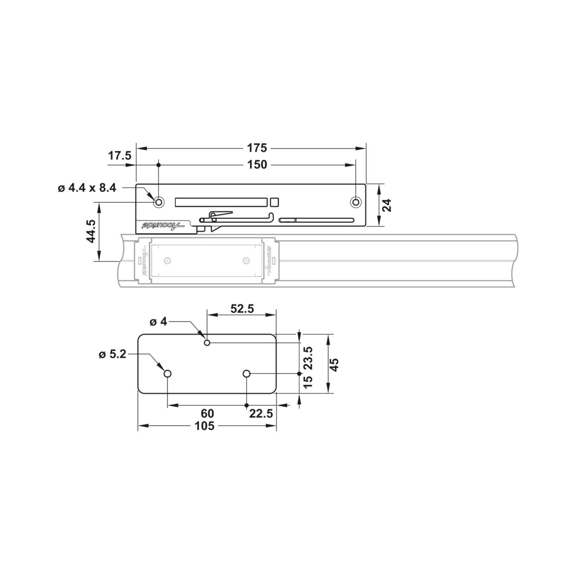 Häfele - Optional Easy Close Kit, Accuride 115RC Linear Motion Track System, 265 Weight Capacity