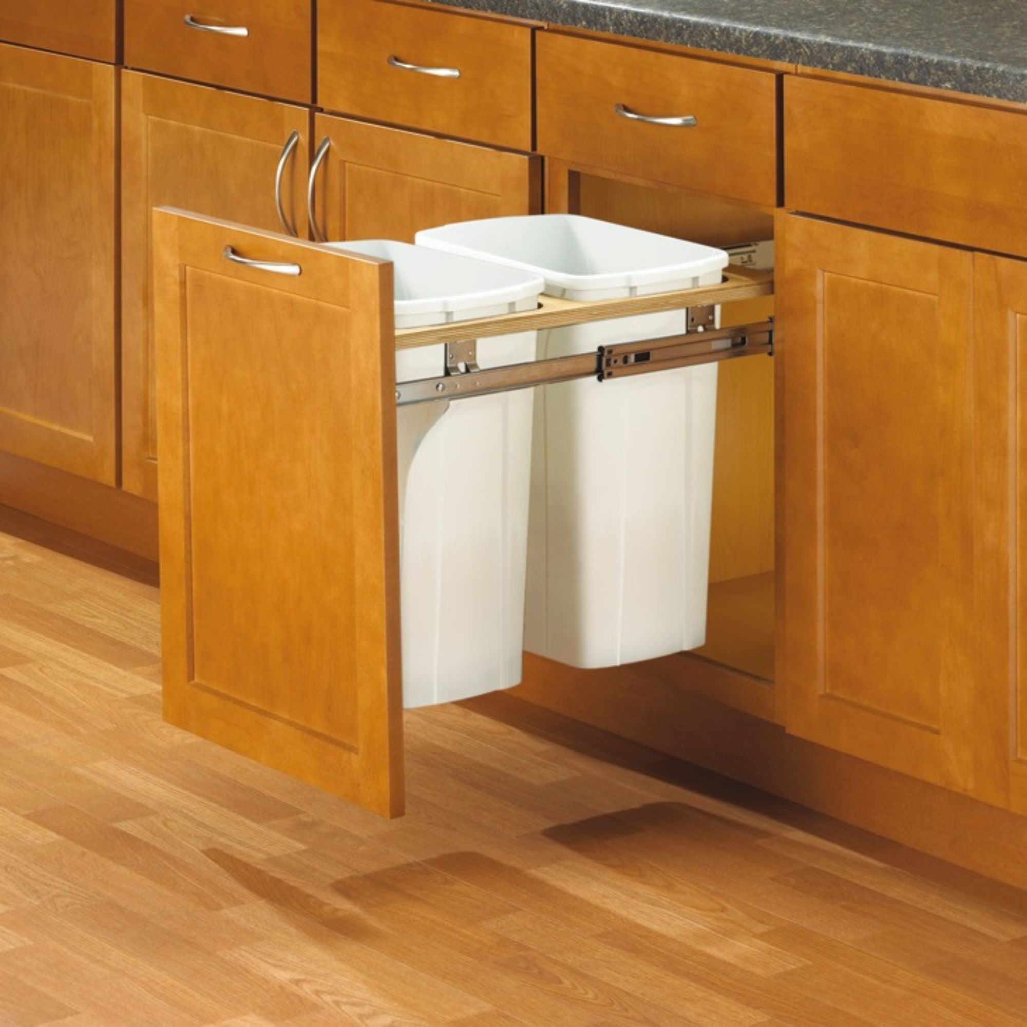 Knape and Vogt - Waste Bin Pull-Out, Wood Frame Side Mount, Double, Depth is 22 1/2"