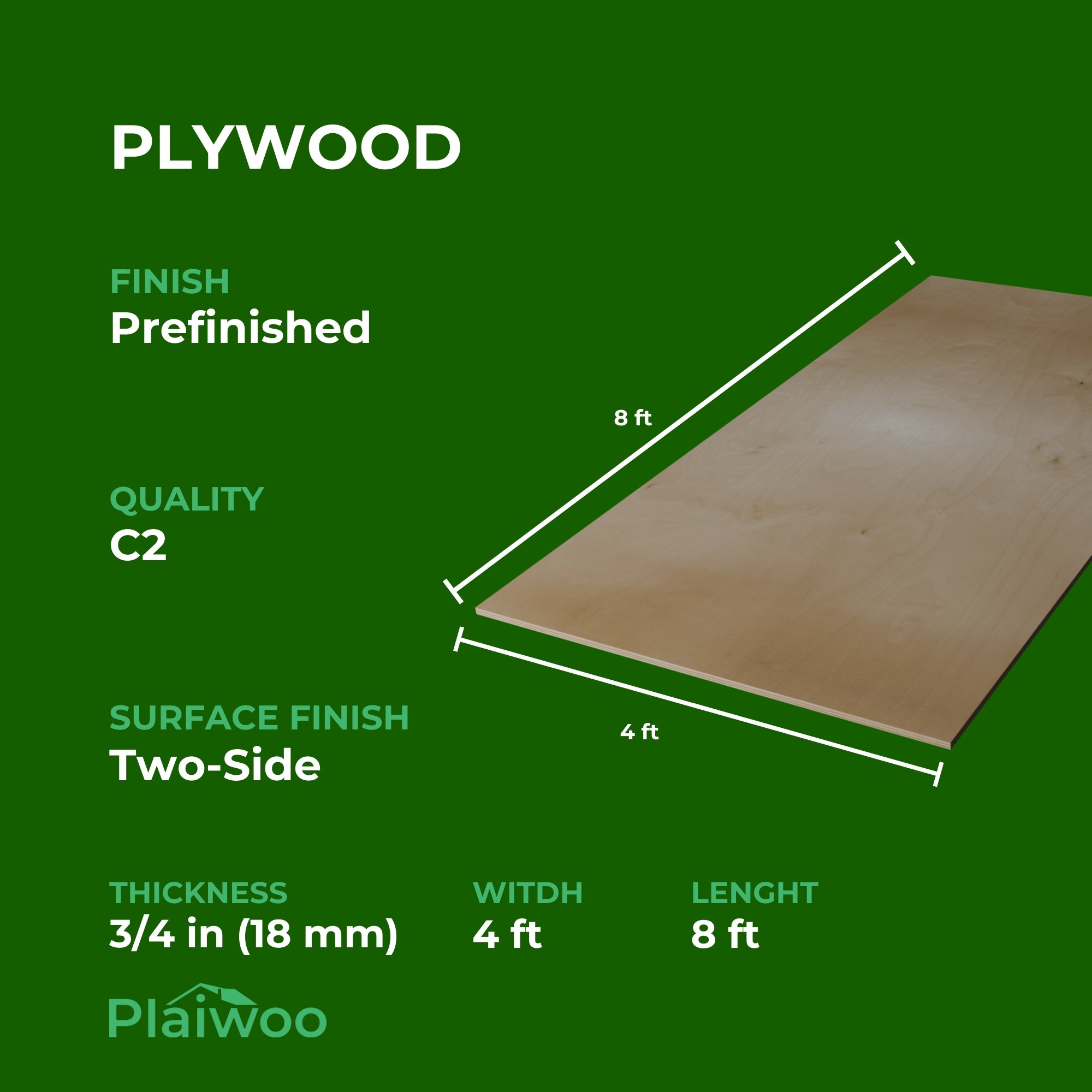 Birch Plywood Prefinished C2 Two-Side (18 mm) 3/4 in x 4 ft x 8 ft