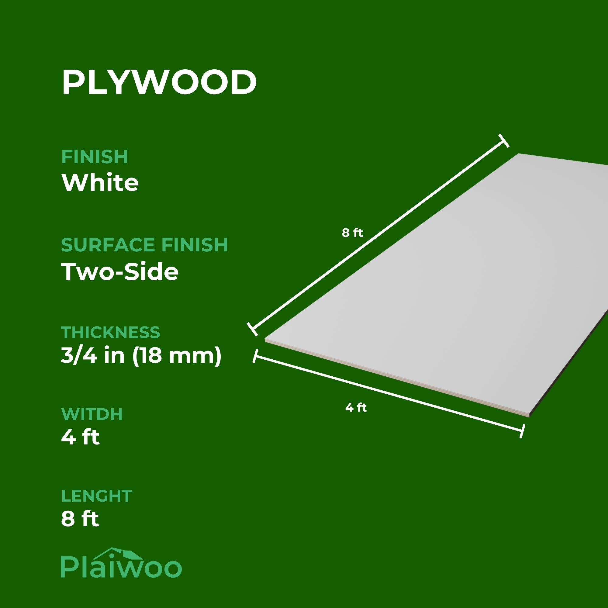 White Plywood Two-Side (18 mm) 3/4 in x 4 ft x 8 ft