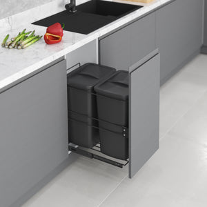 Starax Sliding Soft Close Double Waste Bin (35+35lt) with Door Attachment - Anthracite (14 1/8 in x 21 5/8 in x 20 5/8 in)