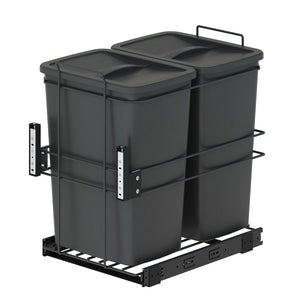 Starax Sliding Soft Close Double Waste Bin (35+35lt) with Door Attachment - Anthracite (14 1/8 in x 21 5/8 in x 20 5/8 in)